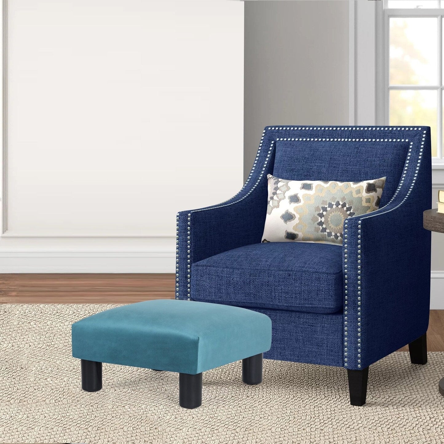 Adeco Small Ottoman Upholstered Footrest- Pet Steps Dog Stairs Stool