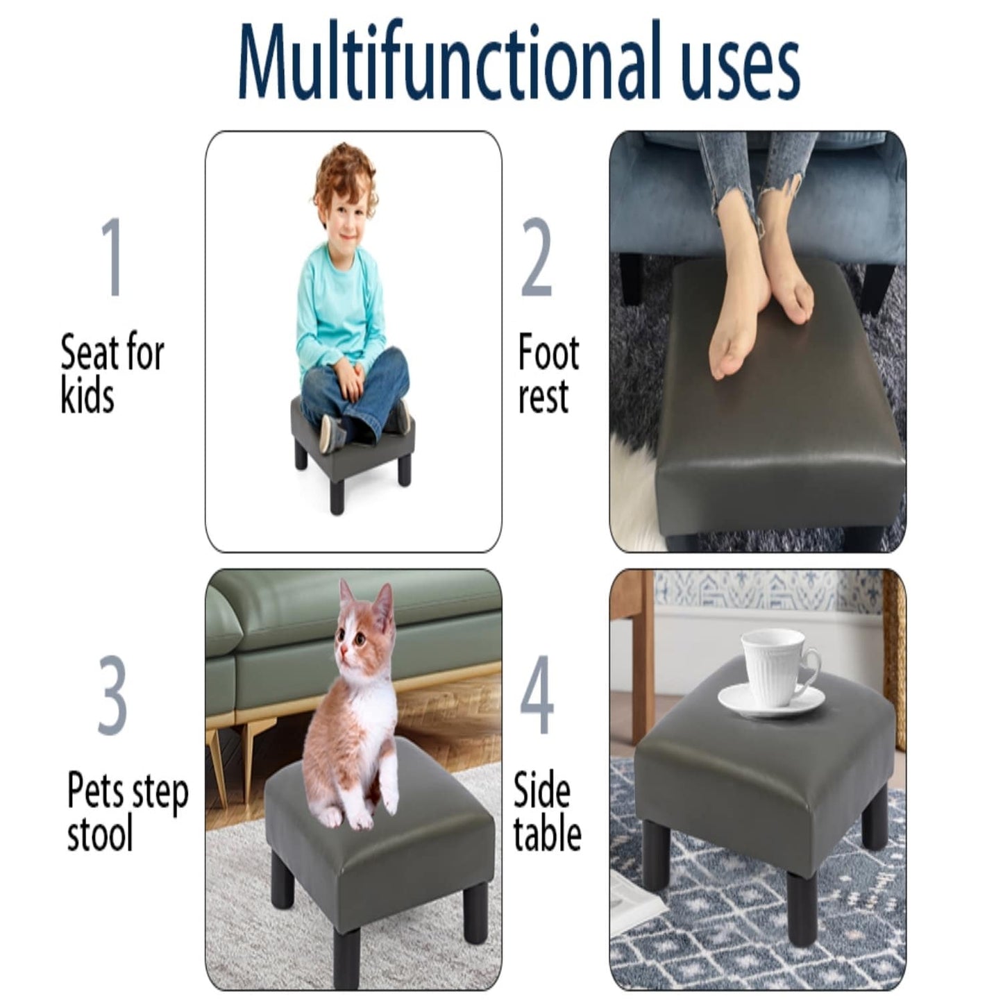 Adeco Small Ottoman Upholstered Footrest Pet Steps Dog Stairs Stool