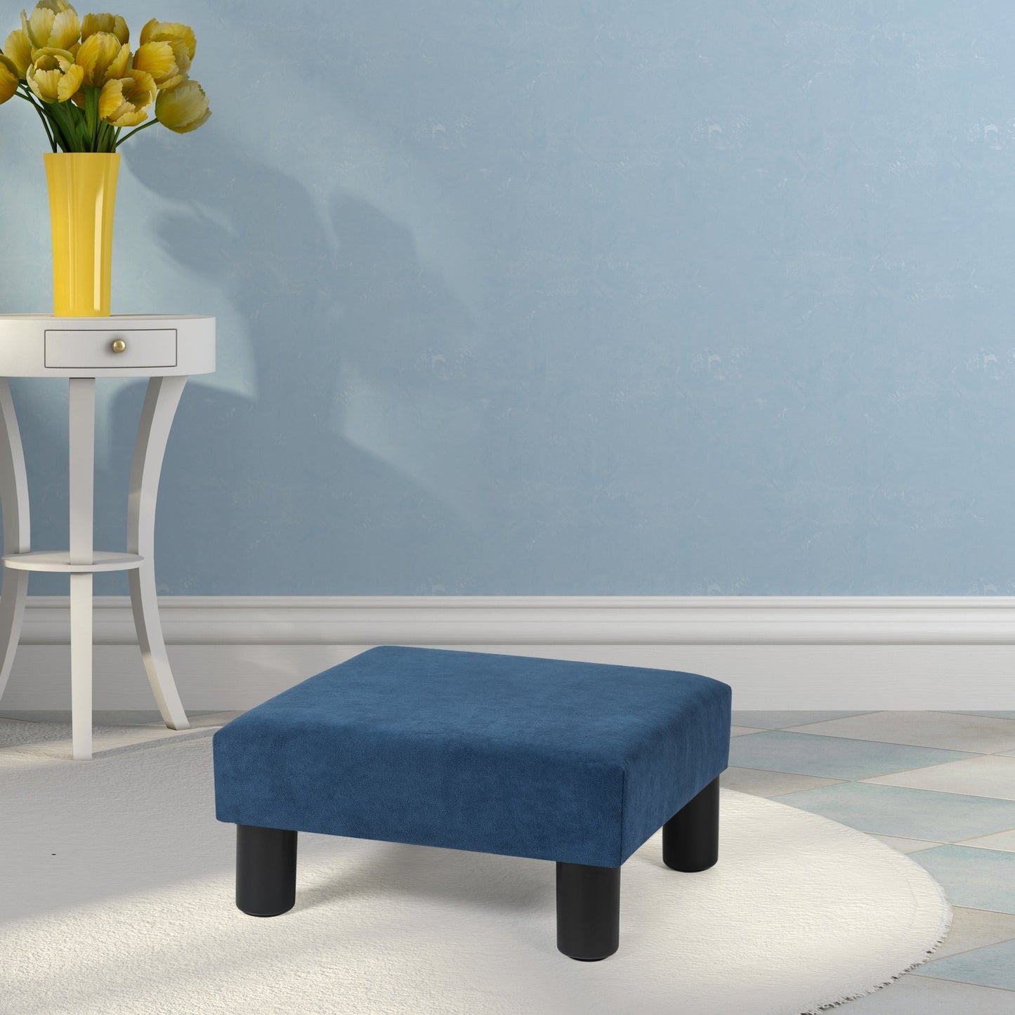 Adeco Small Ottoman Upholstered Footrest Pet Steps Dog Stairs Stool