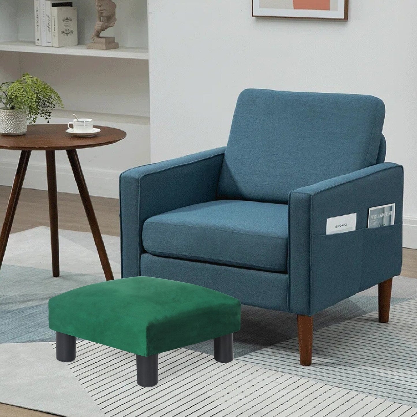 Adeco Small Ottoman Upholstered Footrest Pet Steps Dog Stairs Stool