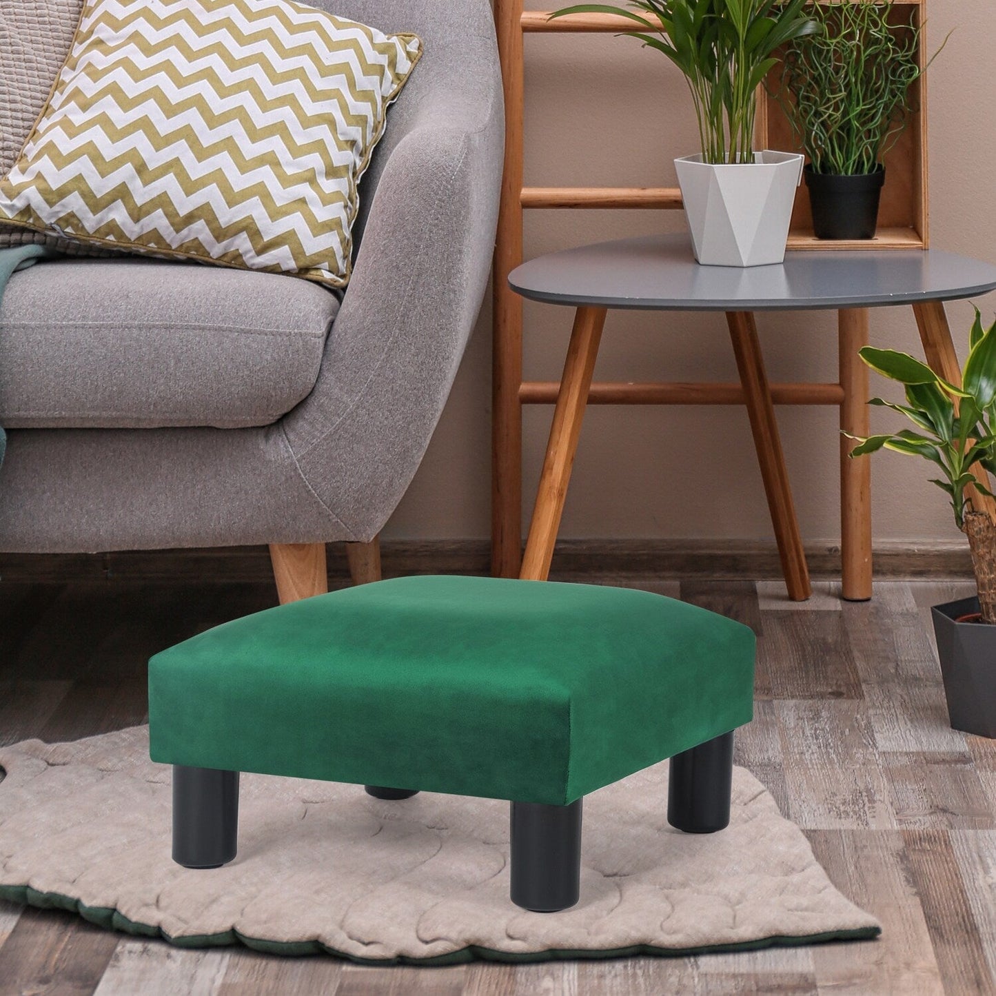 Adeco Small Ottoman Upholstered Footrest Pet Steps Dog Stairs Stool