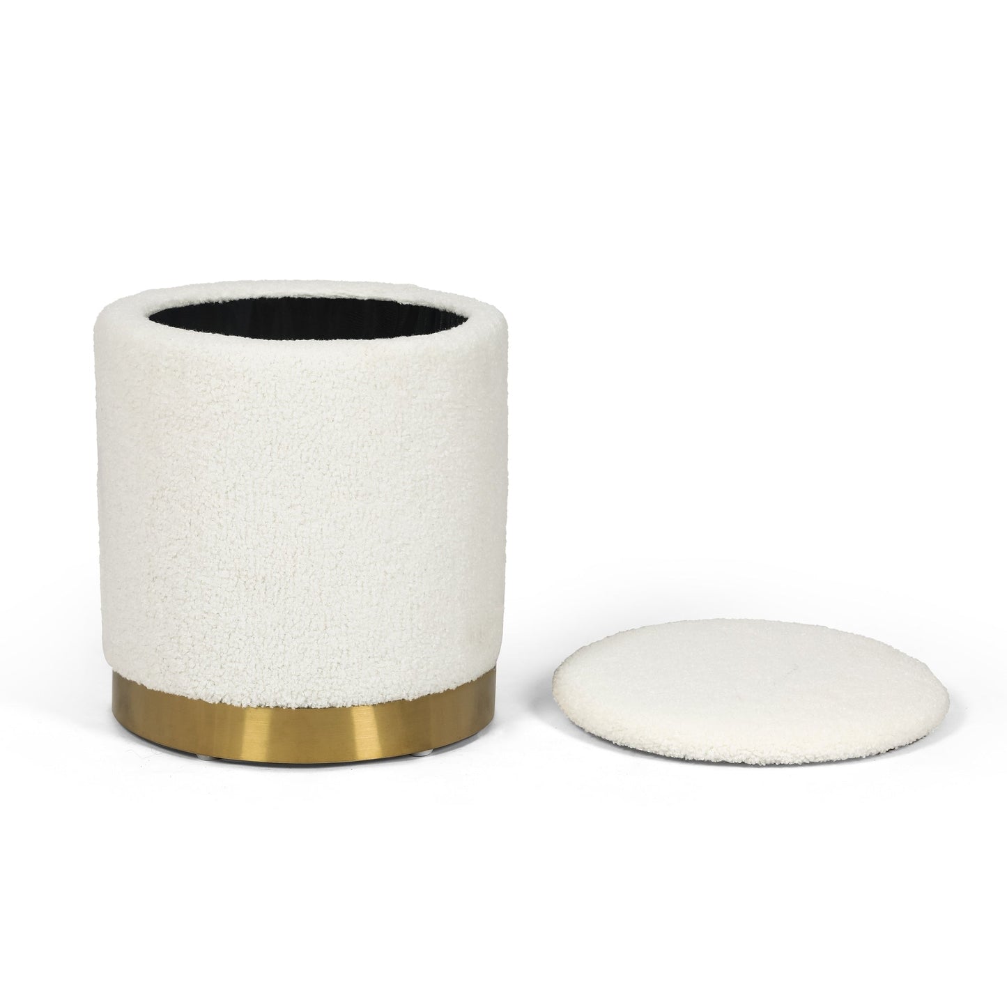 Adeco Velvet Round Storage Stool Gold Plating Base Storage Ottoman