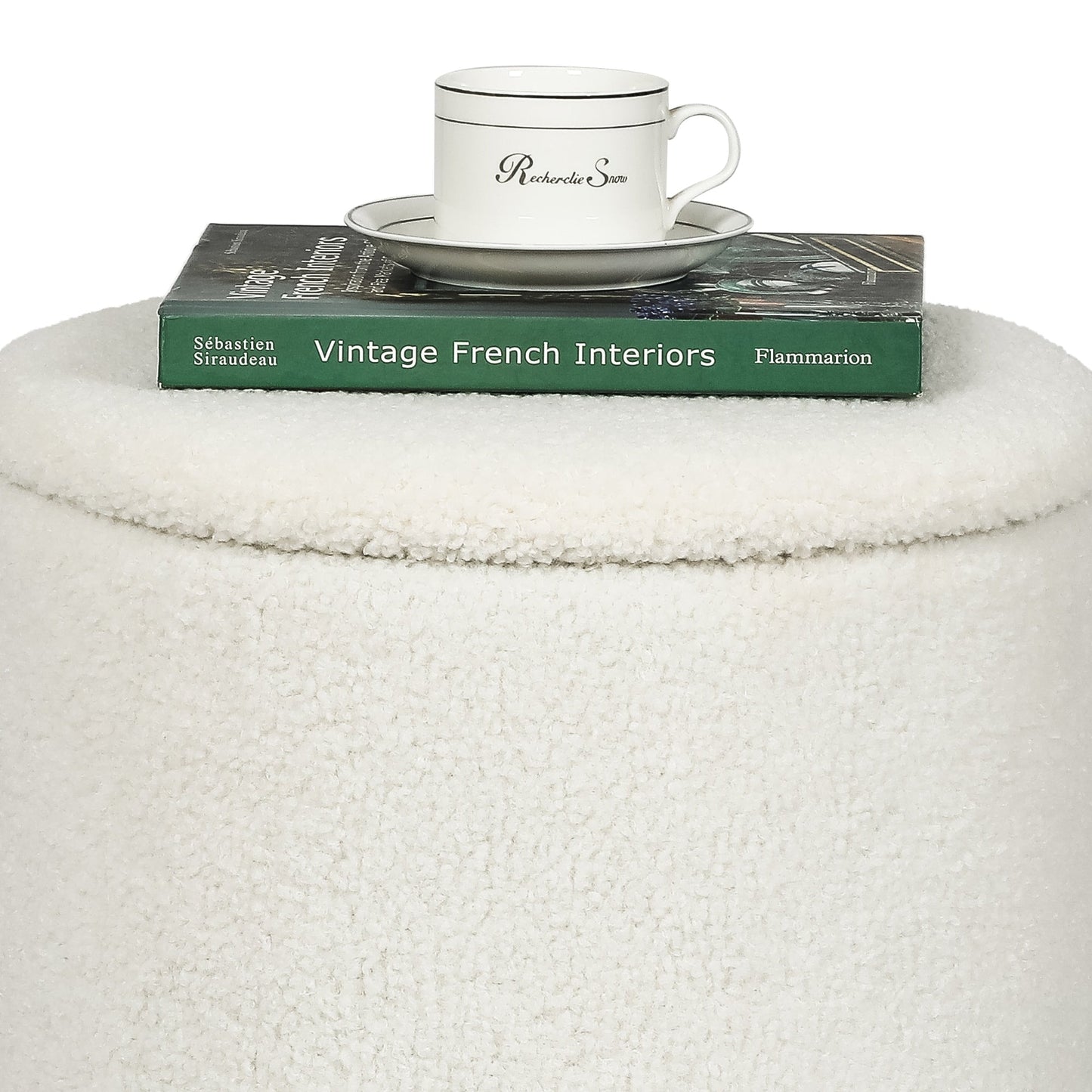 Adeco Velvet Round Storage Stool Gold Plating Base Storage Ottoman