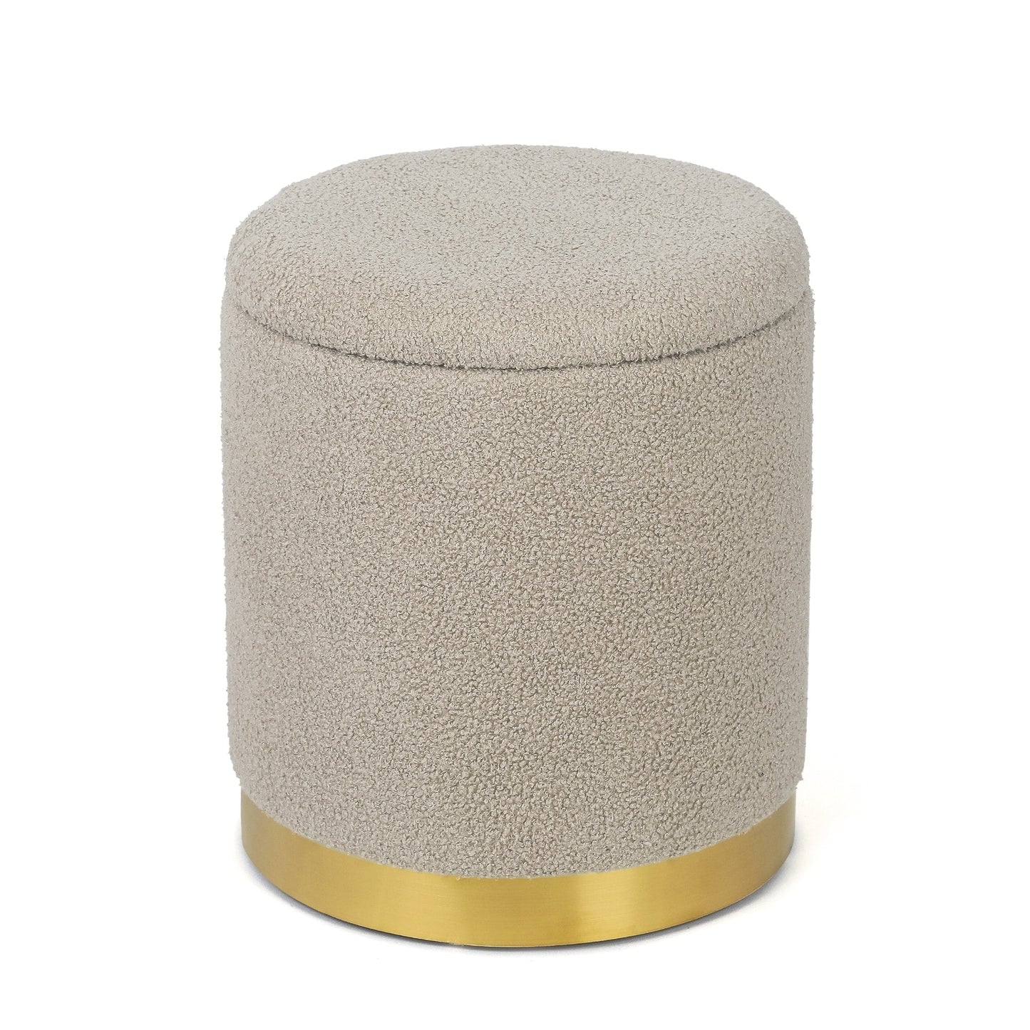 Adeco Velvet Round Storage Stool Gold Plating Base Storage Ottoman