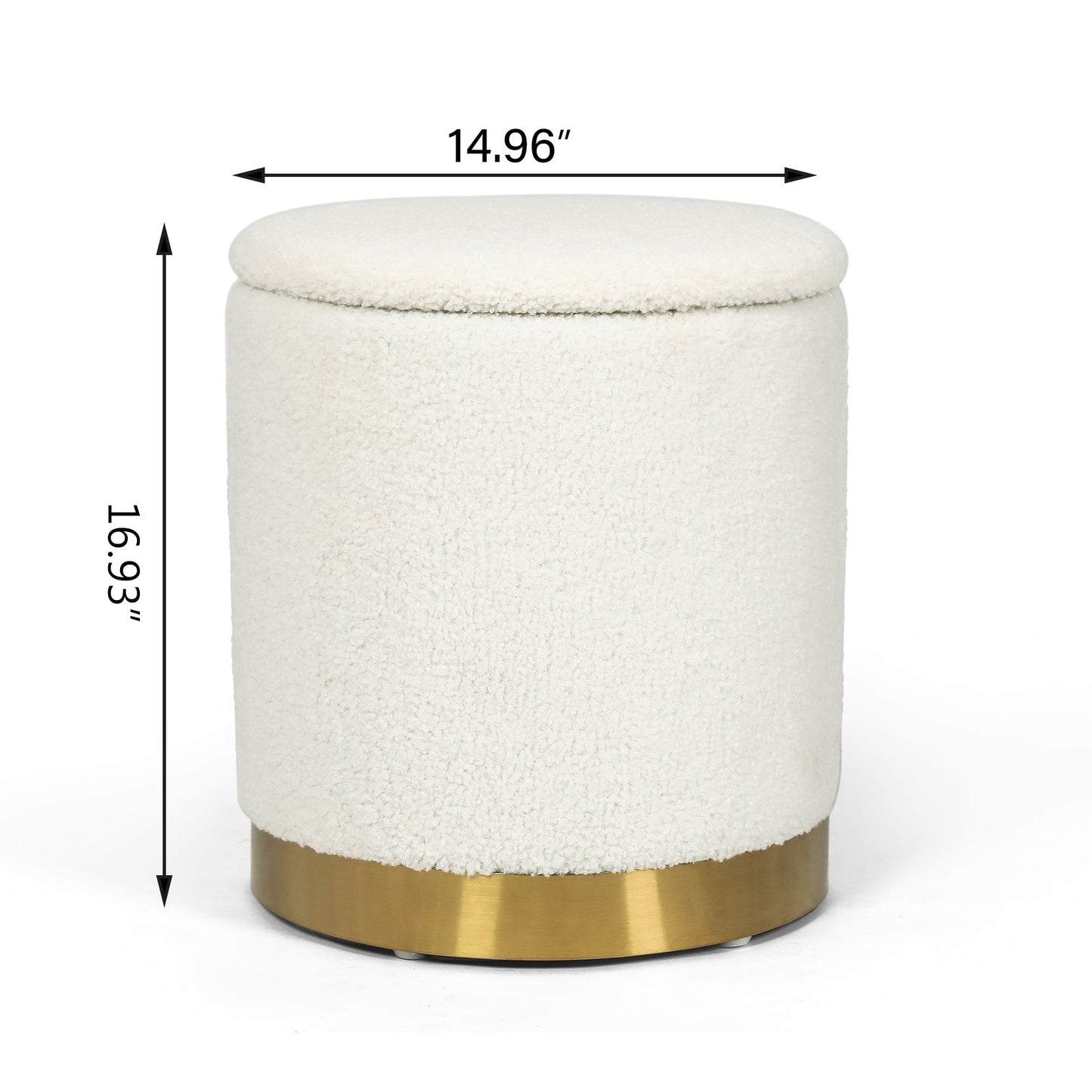 Adeco Velvet Round Storage Stool Gold Plating Base Storage Ottoman