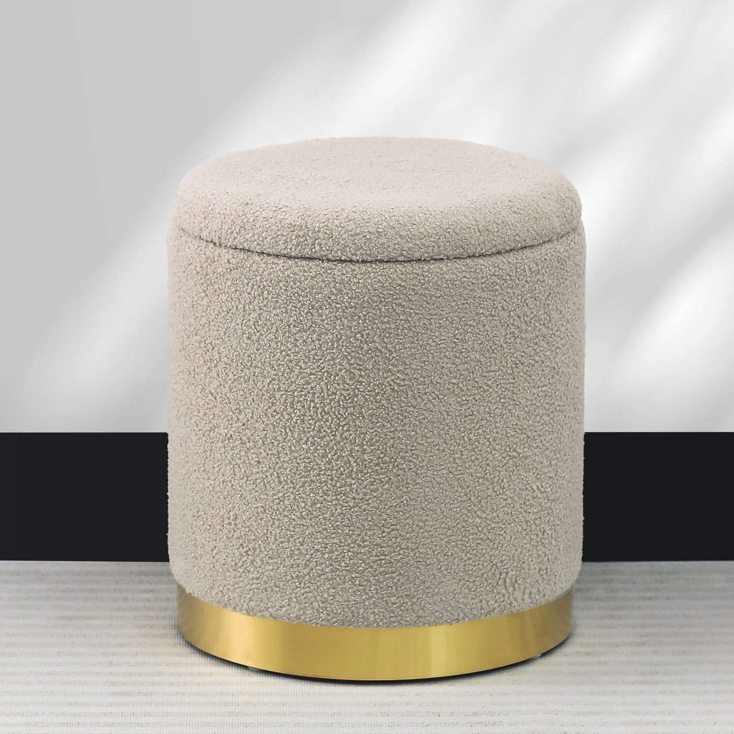 Adeco Velvet Round Storage Stool Gold Plating Base Storage Ottoman