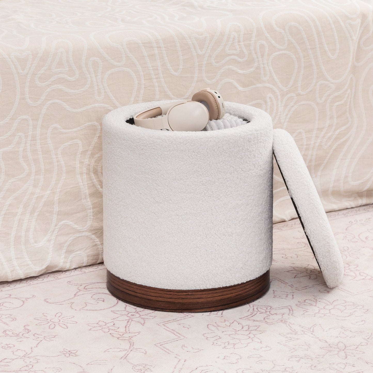 Adeco Velvet Round Storage Stool Gold Plating Base Storage Ottoman