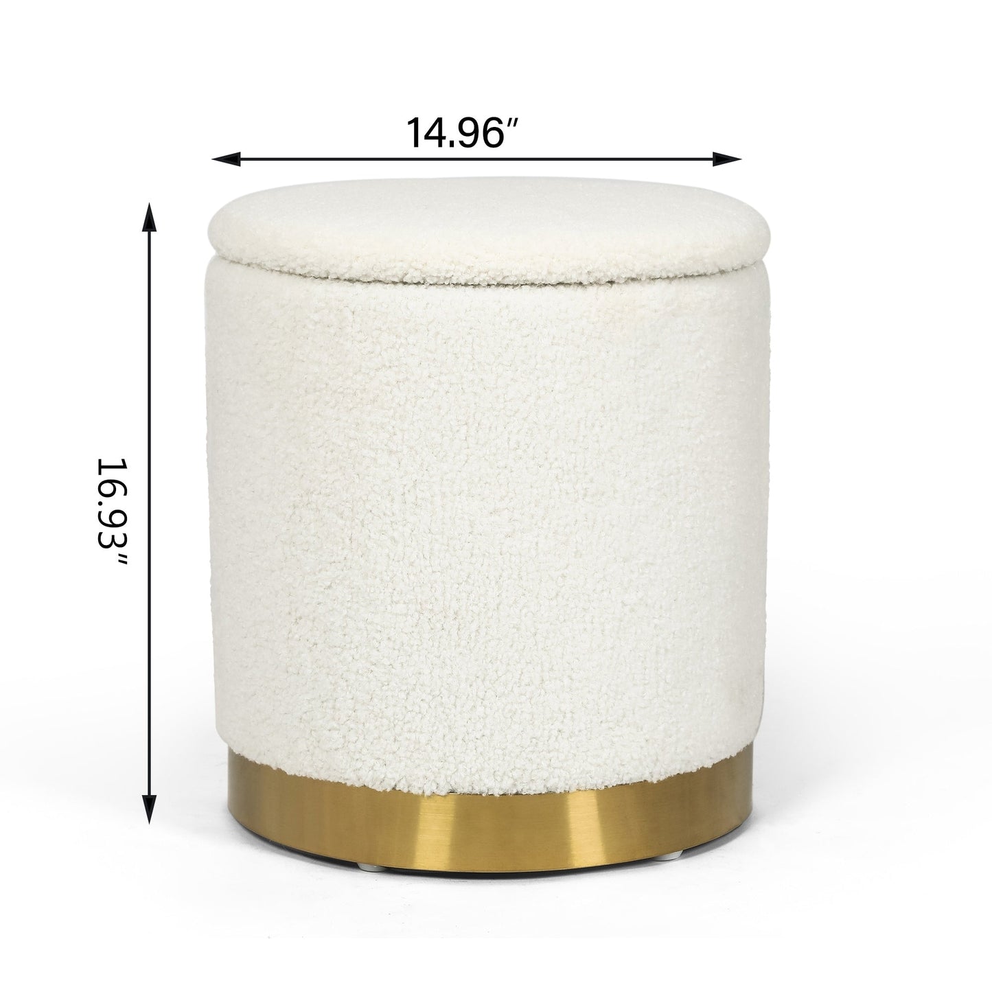 Adeco Velvet Round Storage Stool Gold Plating Base Storage Ottoman