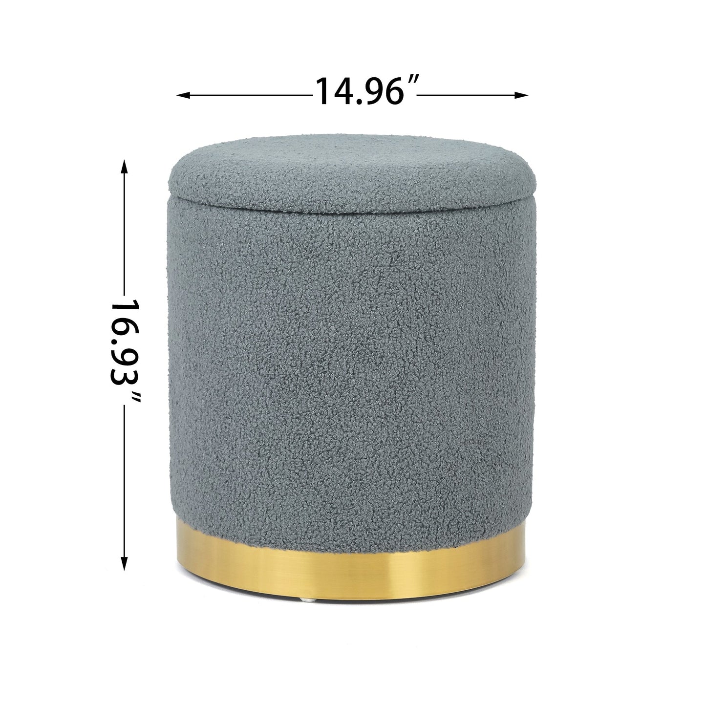 Adeco Velvet Round Storage Stool Gold Plating Base Storage Ottoman