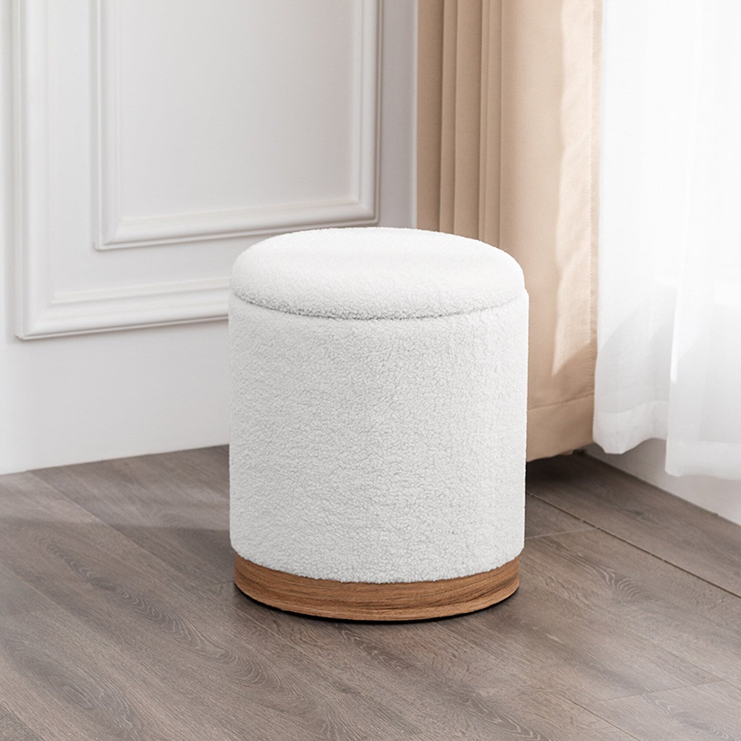 Adeco Velvet Round Storage Stool Gold Plating Base Storage Ottoman