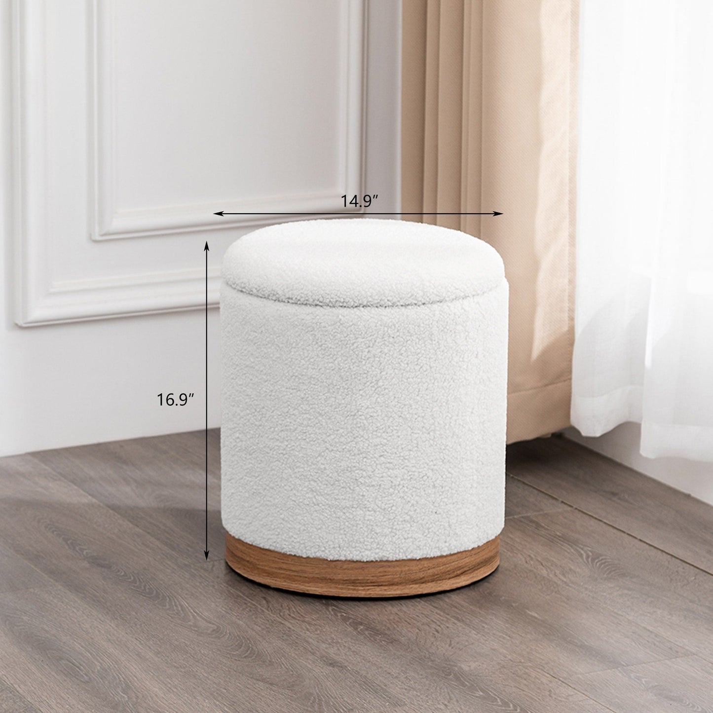 Adeco Velvet Round Storage Stool Gold Plating Base Storage Ottoman