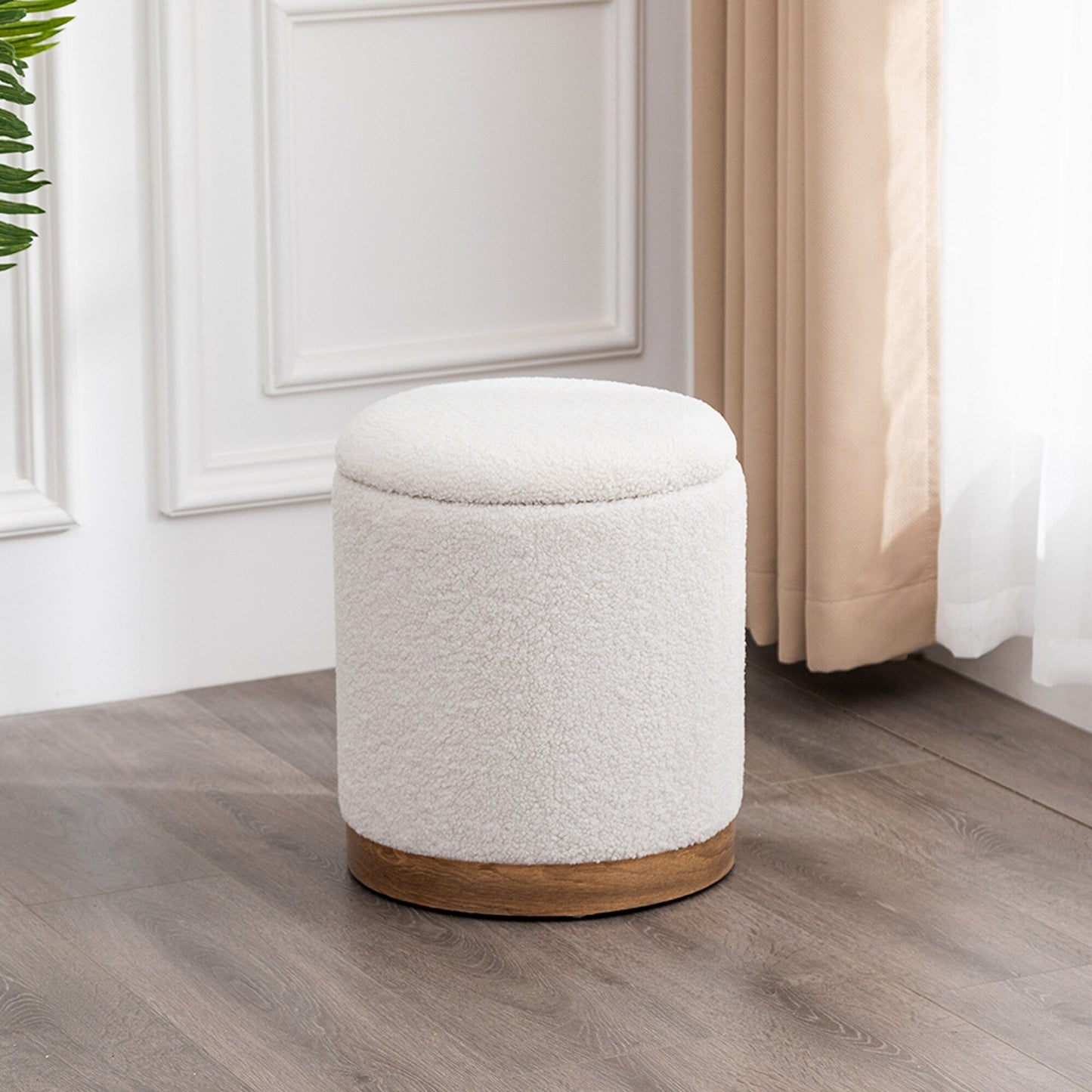 Adeco Velvet Round Storage Stool Gold Plating Base Storage Ottoman