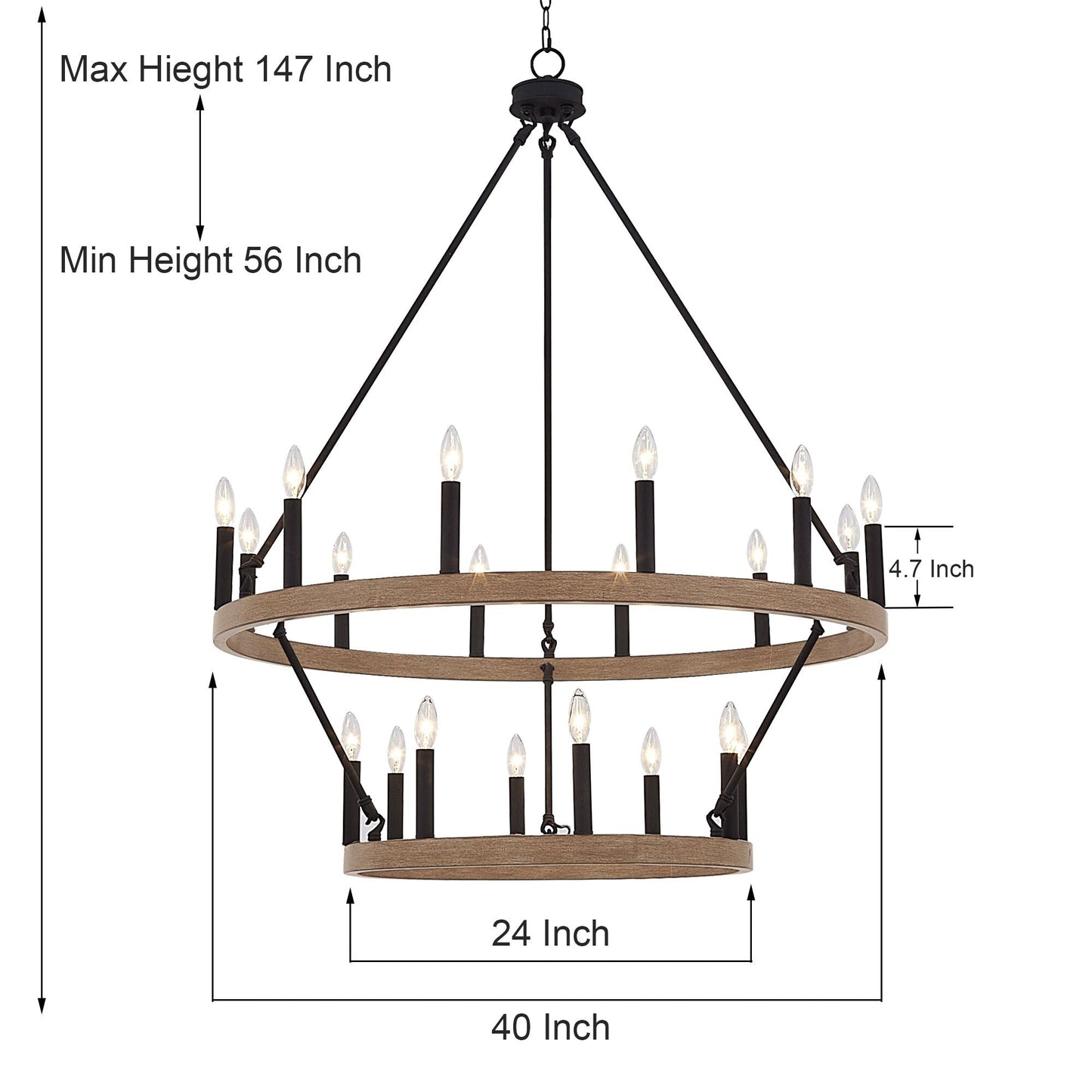 Acroma 20-light Modern Farmhouse 40In Round Wagon Wheel Chandelier with UL