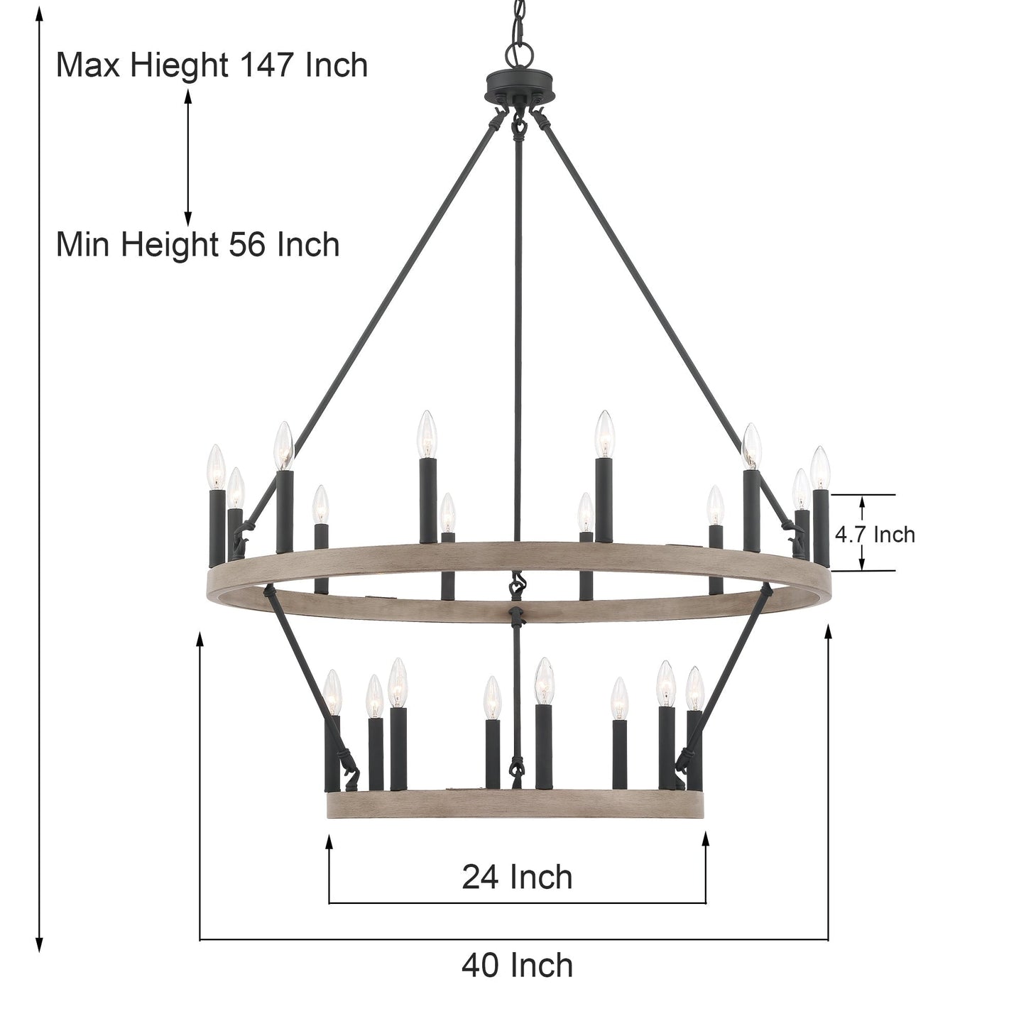 Acroma 20-light Modern Farmhouse 40In Round Wagon Wheel Chandelier with UL