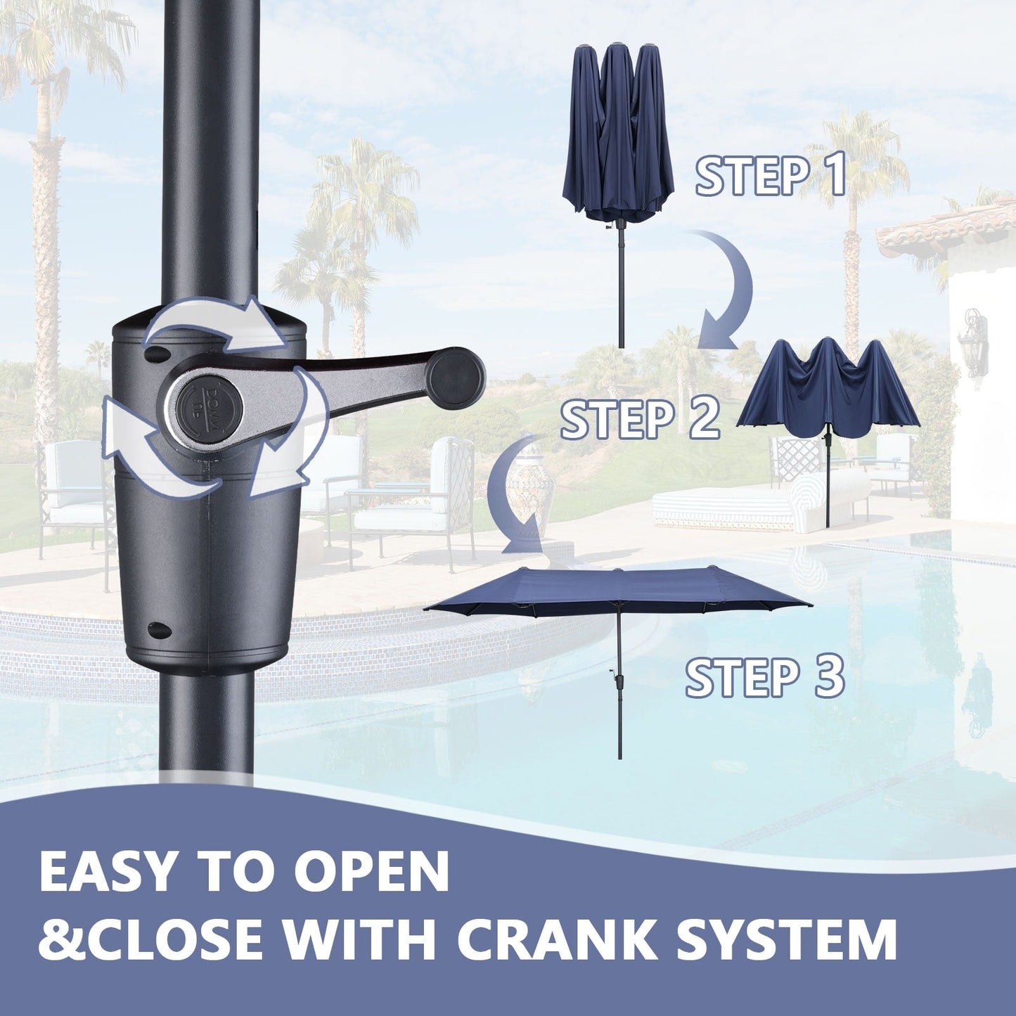 Ainfox 13Ft Large Outdoor Patio Umbrella with Crank With Base