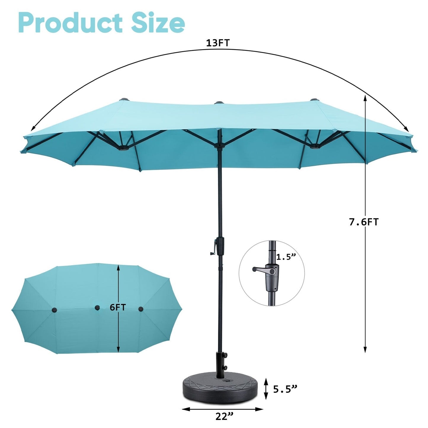 Ainfox 13Ft Large Outdoor Patio Umbrella with Crank With Base