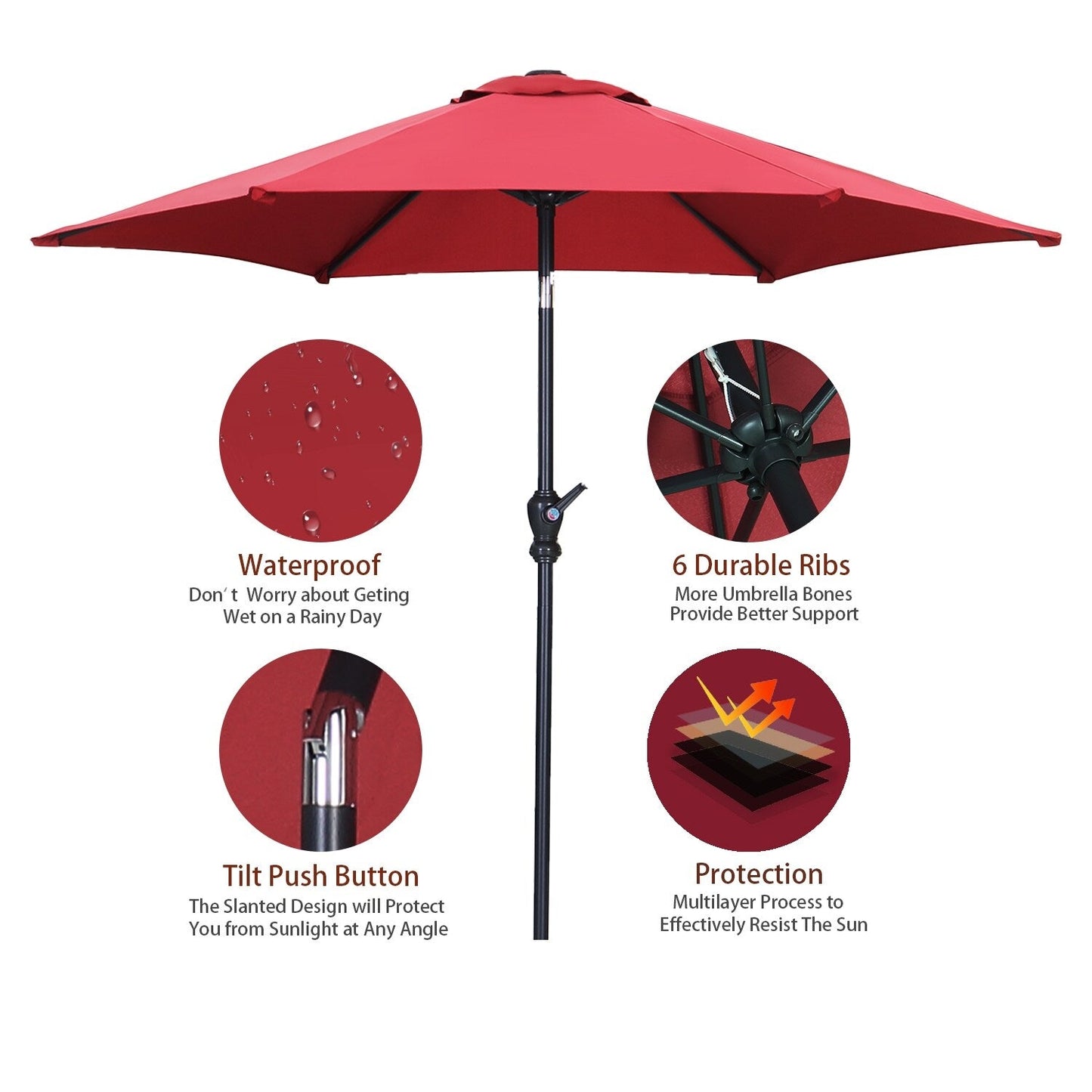 Ainfox 7.5ft Patio Umbrella Outdoor Umbrella Tilt Multi-color Without Base