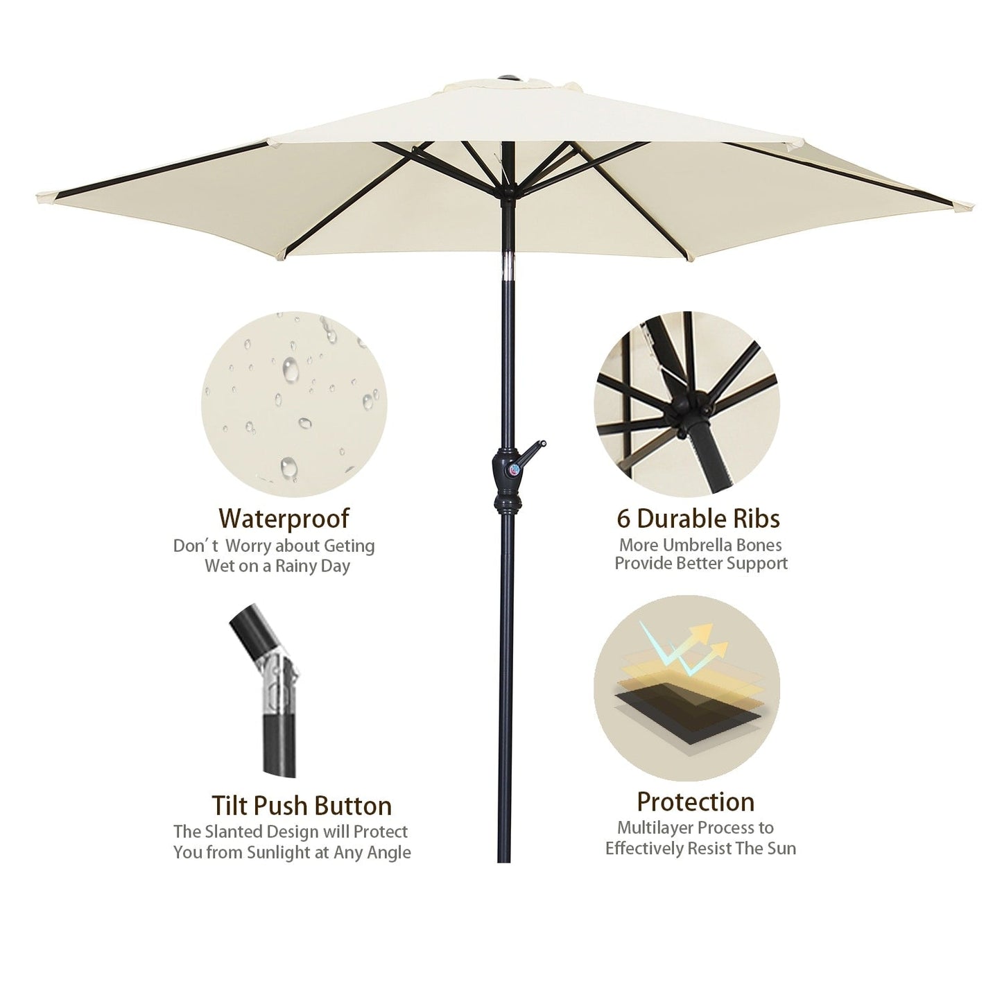 Ainfox 7.5ft Patio Umbrella Outdoor Umbrella Tilt Multi-color Without Base