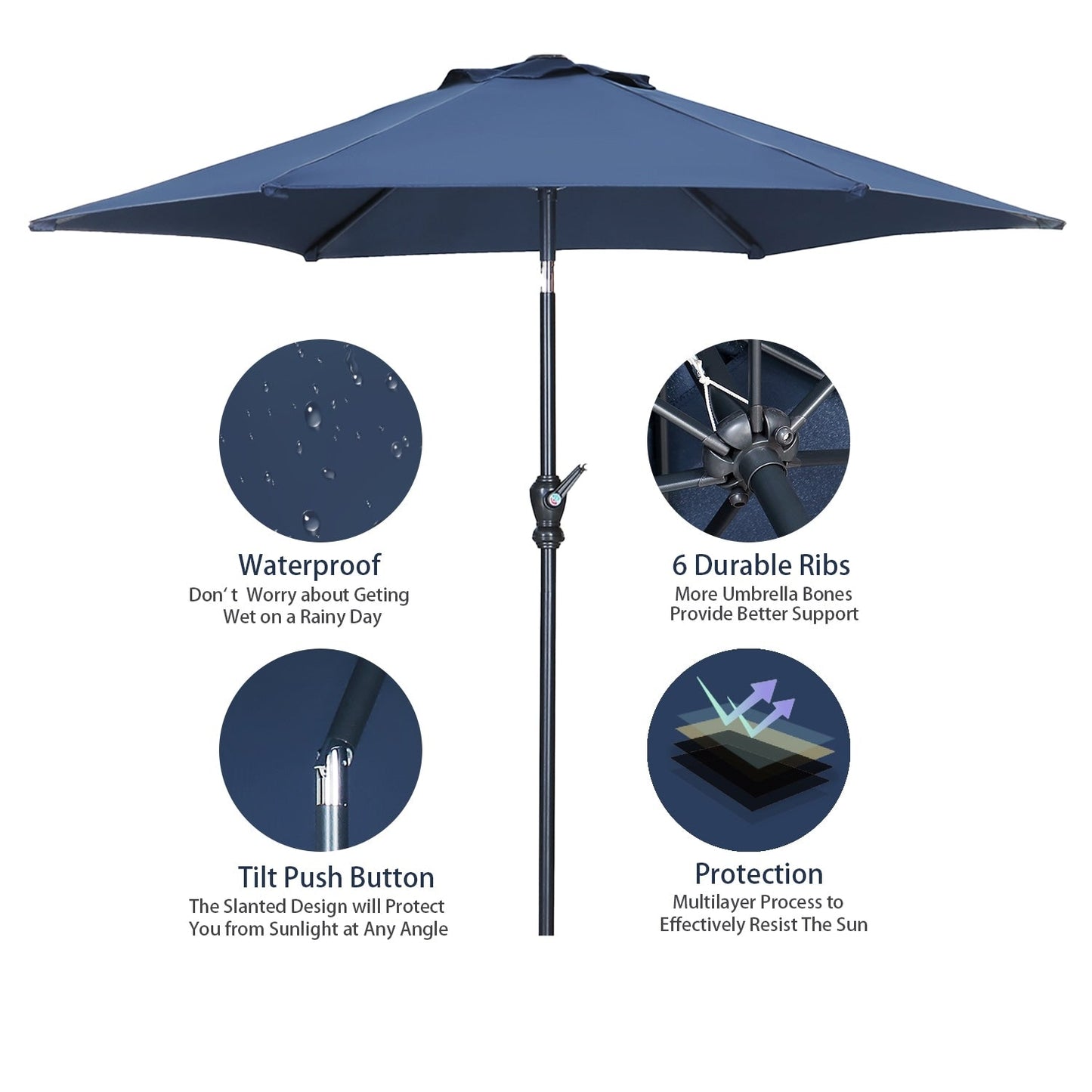 Ainfox 7.5ft Patio Umbrella Outdoor Umbrella Tilt Multi-color Without Base