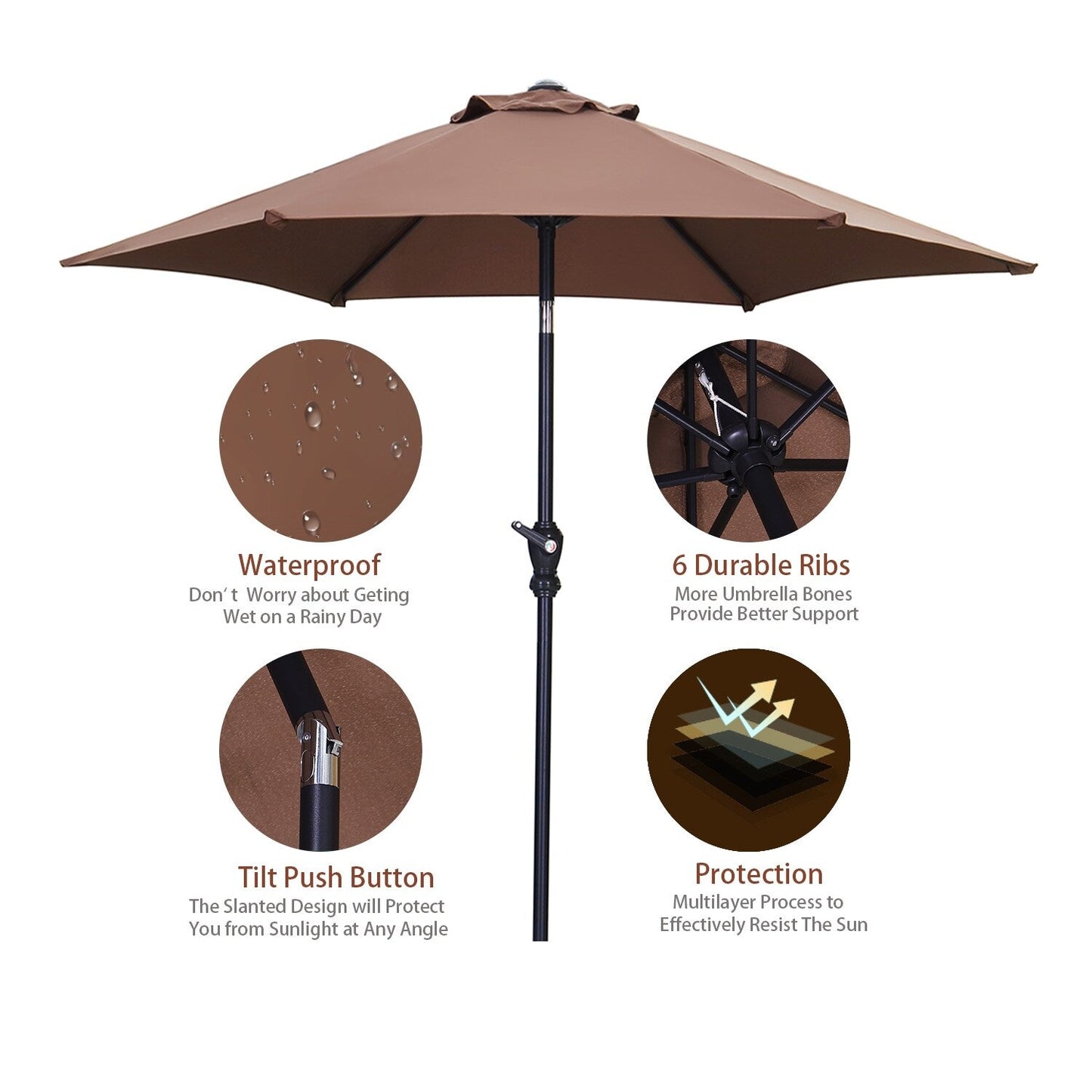 Ainfox 7.5ft Patio Umbrella Outdoor Umbrella Tilt Multi-color Without Base