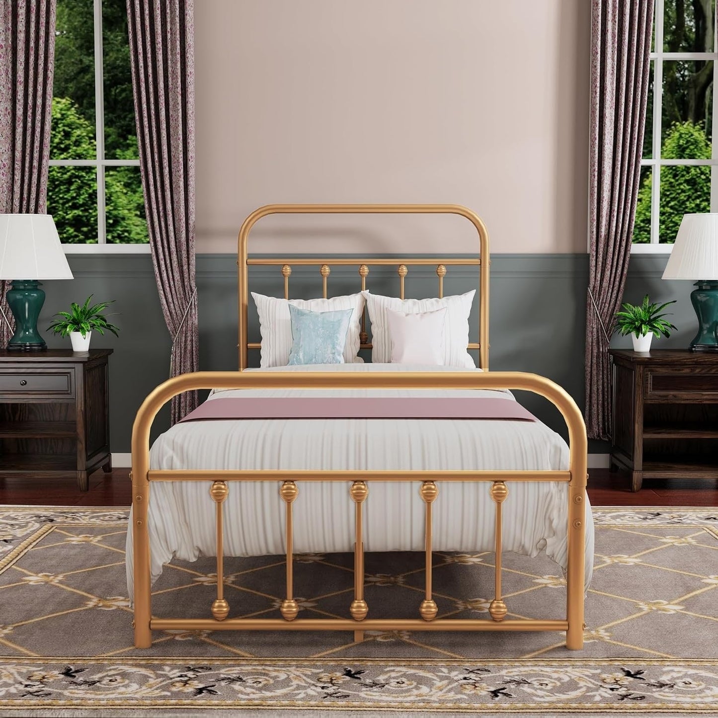 Alazyhome Simple Vintage Metal Platform Bed Frame, Easy-Assembly