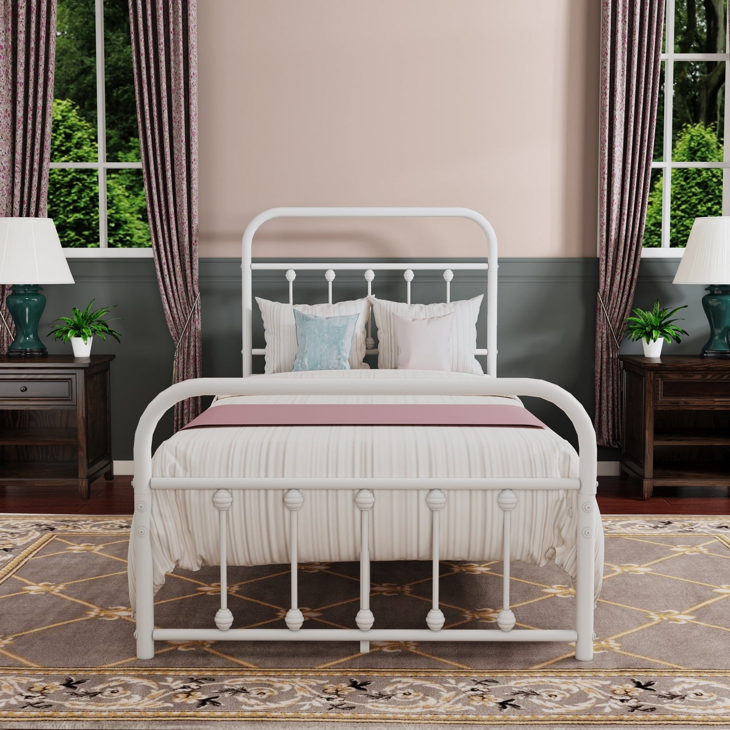 Alazyhome Simple Vintage Metal Platform Bed Frame, Easy-Assembly