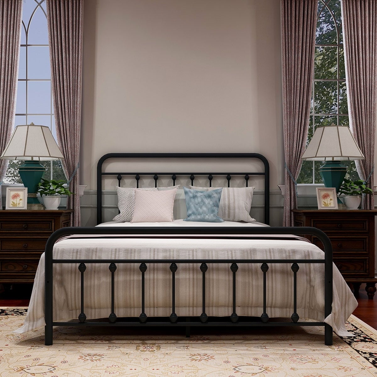 Alazyhome Simple Vintage Metal Platform Bed Frame, Easy-Assembly
