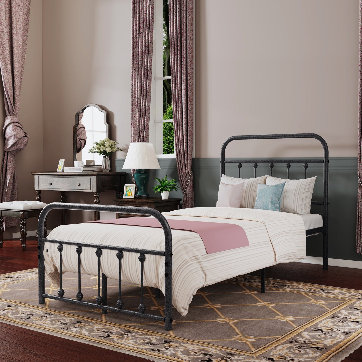 Alazyhome Simple Vintage Metal Platform Bed Frame, Easy-Assembly