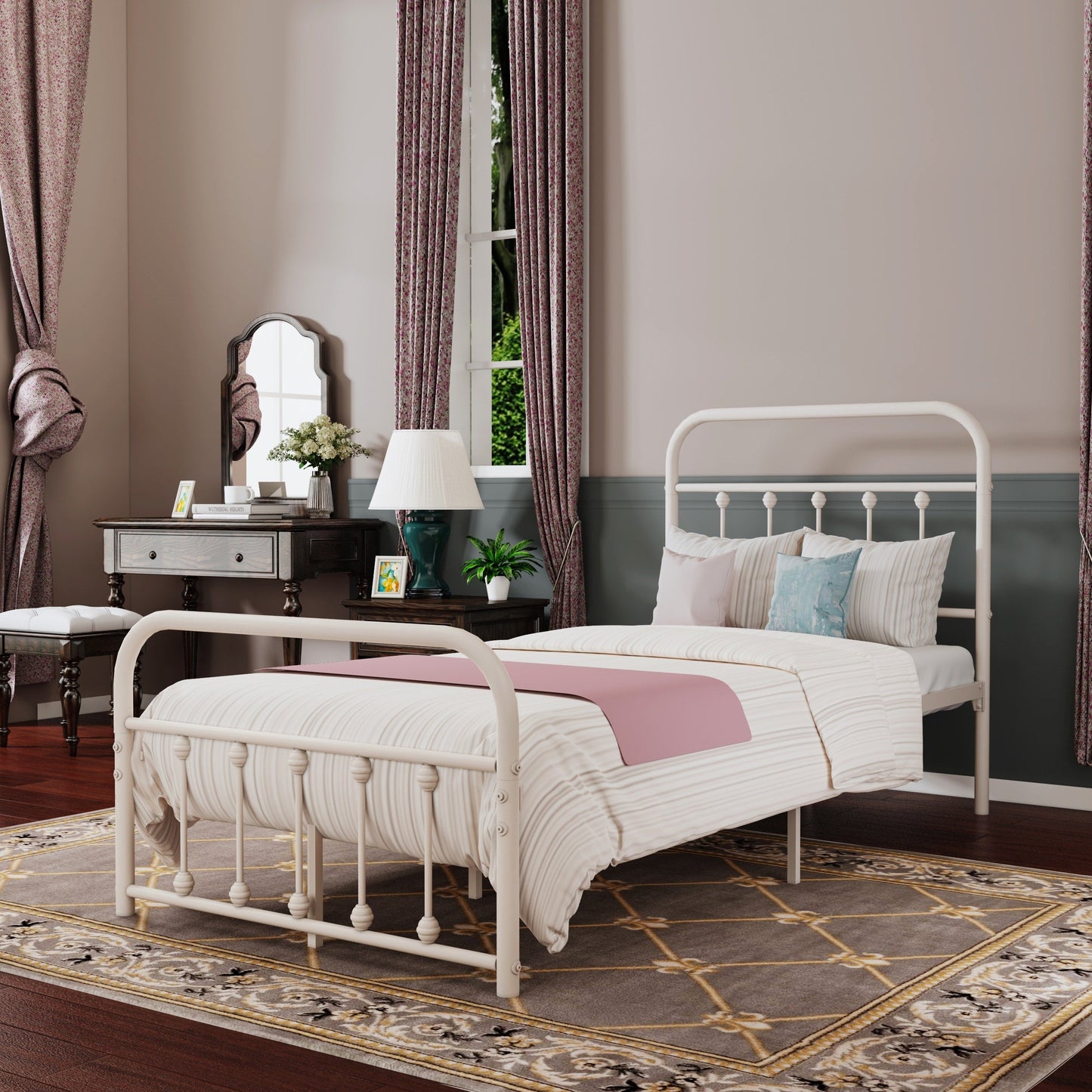 Alazyhome Simple Vintage Metal Platform Bed Frame, Easy-Assembly