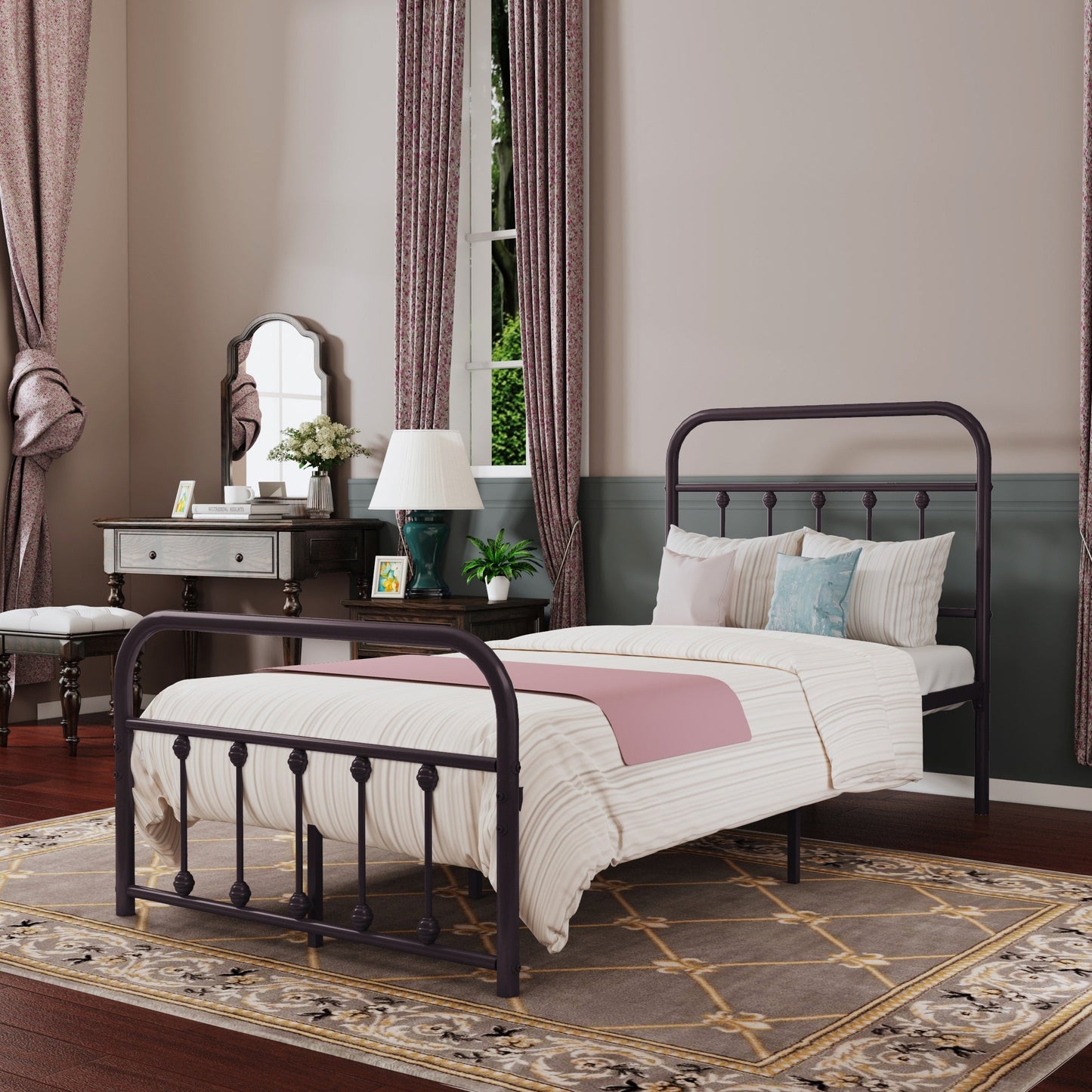 Alazyhome Simple Vintage Metal Platform Bed Frame, Easy-Assembly
