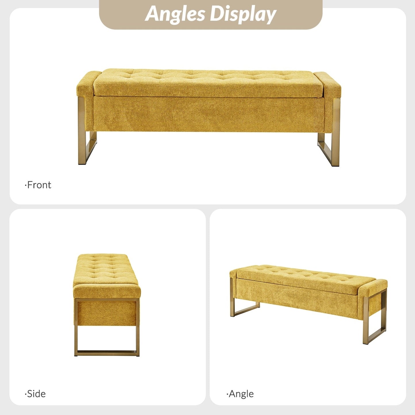Alina Modern Upholstered Flip Top Storage Bench with Metal Legs by HULALA HOME