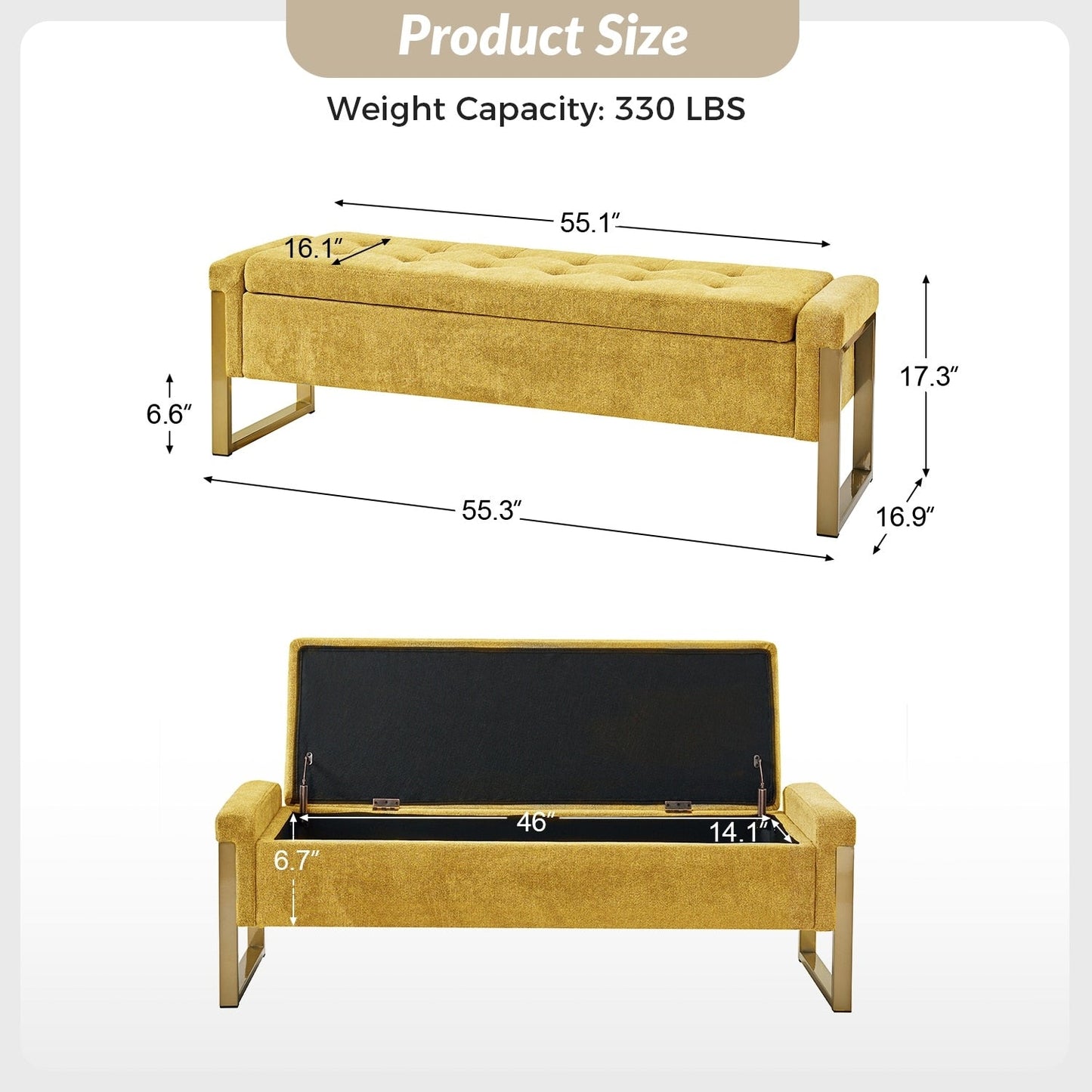 Alina Modern Upholstered Flip Top Storage Bench with Metal Legs by HULALA HOME