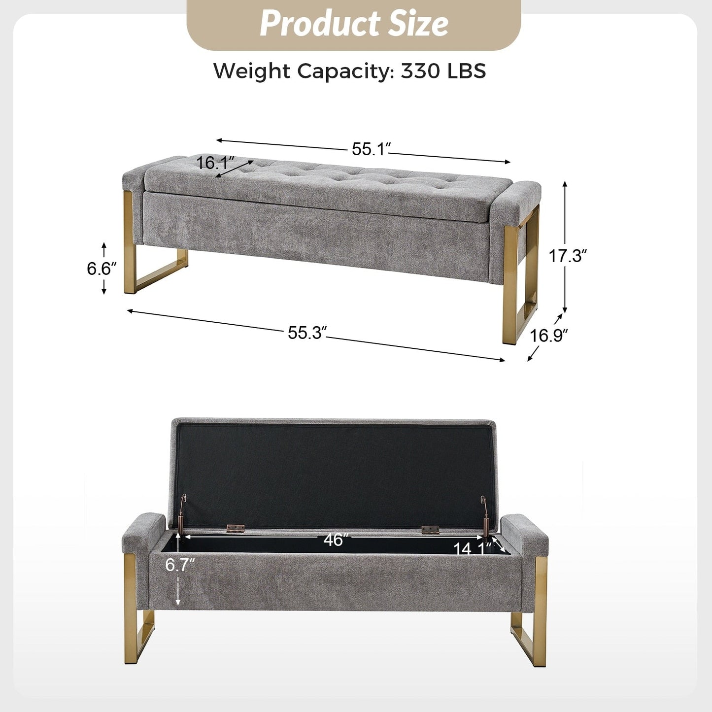 Alina Modern Upholstered Flip Top Storage Bench with Metal Legs by HULALA HOME