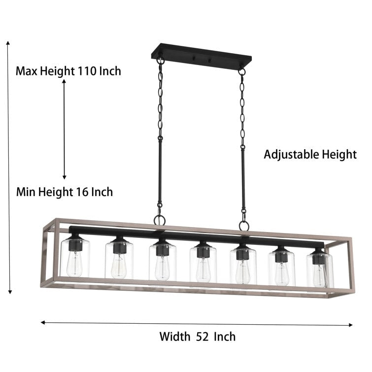 Allegray 52in Farmhouse 7-light Linear Chandelier Rectangle Kitchen Island Pendant
