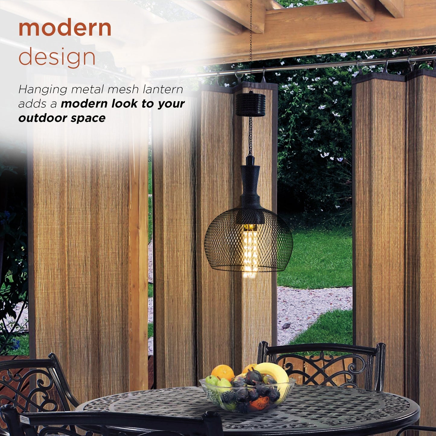 Alpine Corporation 10 Tall Hanging Solar Powered Outdoor Mesh Lantern with LED Lights, Black