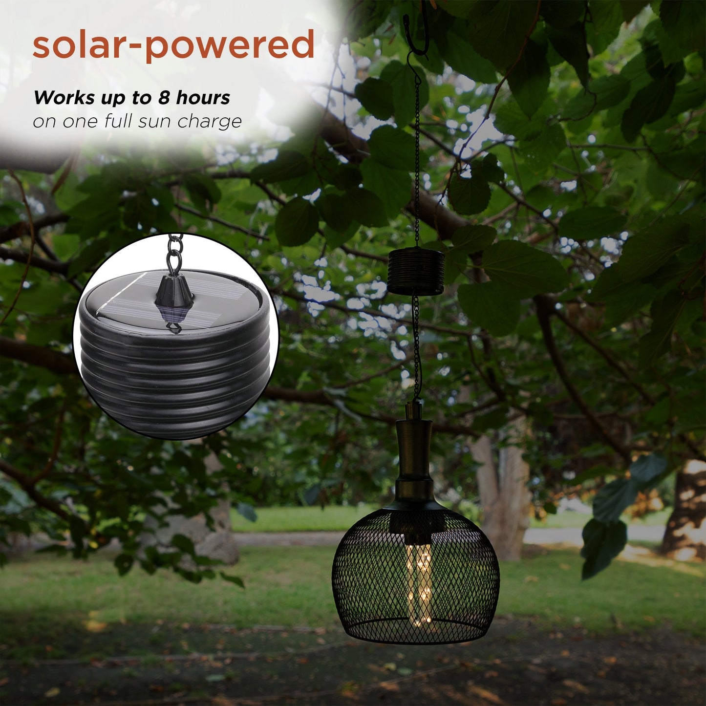 Alpine Corporation 10 Tall Hanging Solar Powered Outdoor Mesh Lantern with LED Lights, Black