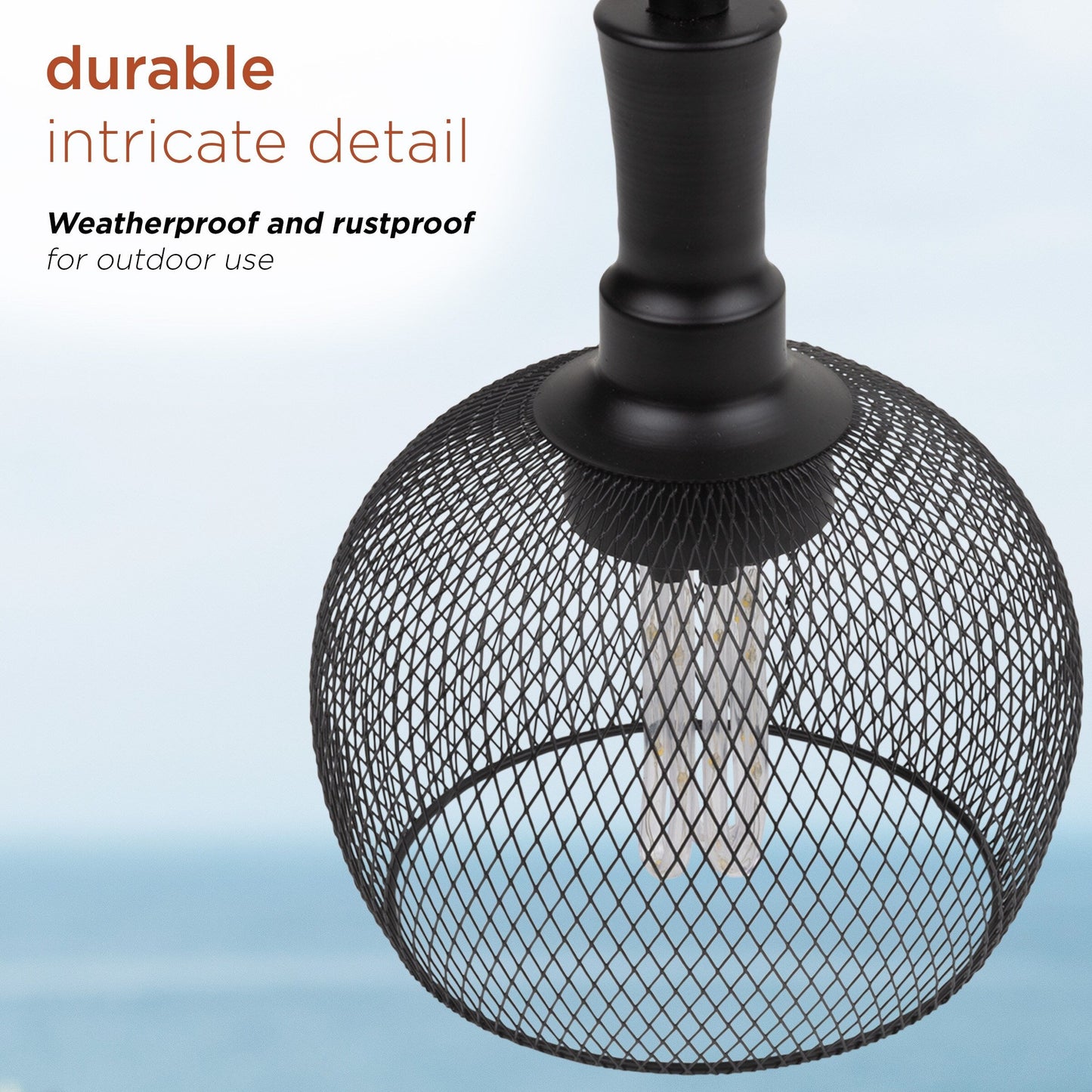Alpine Corporation 10 Tall Hanging Solar Powered Outdoor Mesh Lantern with LED Lights, Black