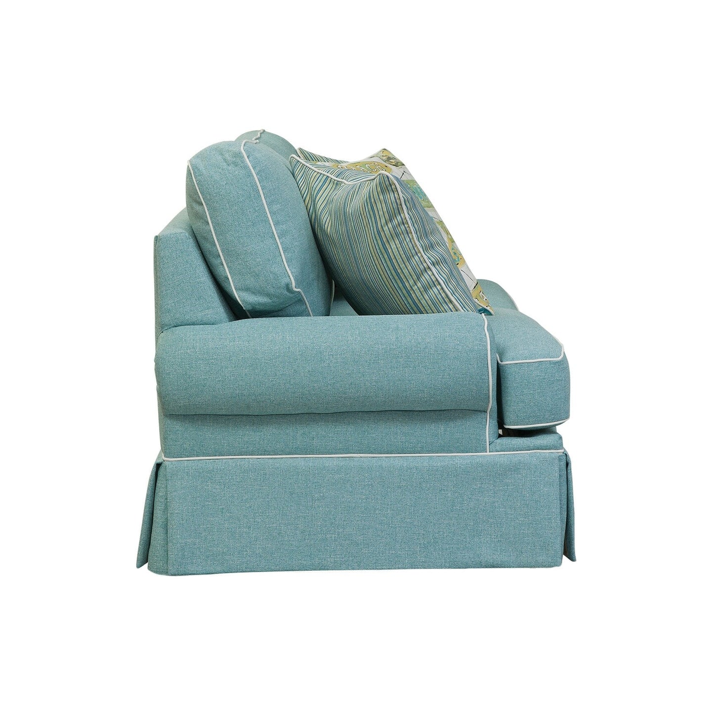 Canapé American Furniture Classics modèle Coastal Aqua Series avec quatre coussins décoratifs