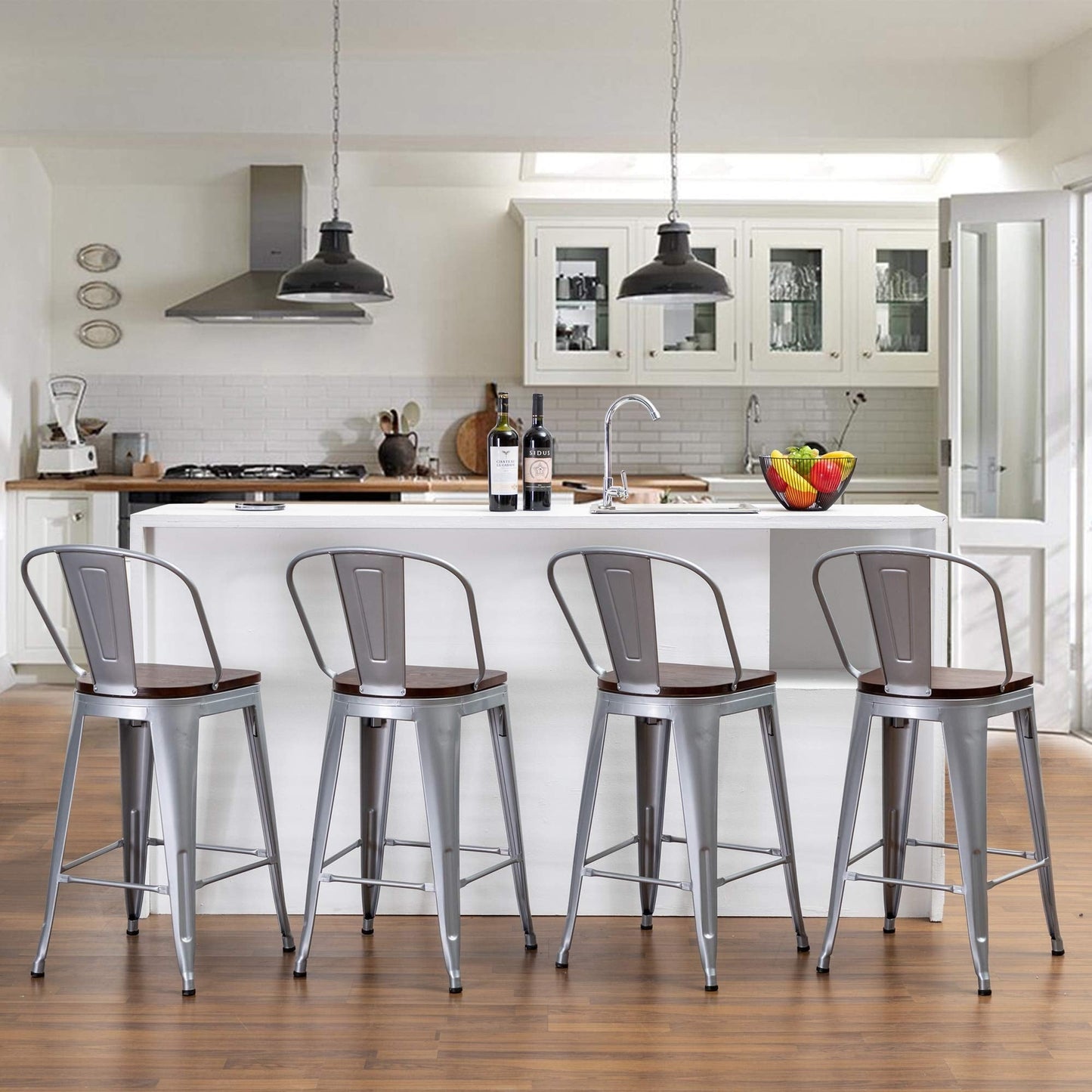 Andeworld farmhouse bar stools ,counter height bar stools set of 4 - Set of 4