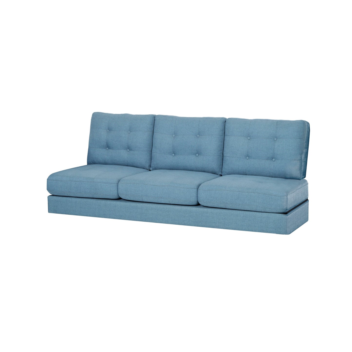 Canapé Apex, 3 places, 83 pouces, capitonné, tissu bleu clair, noir