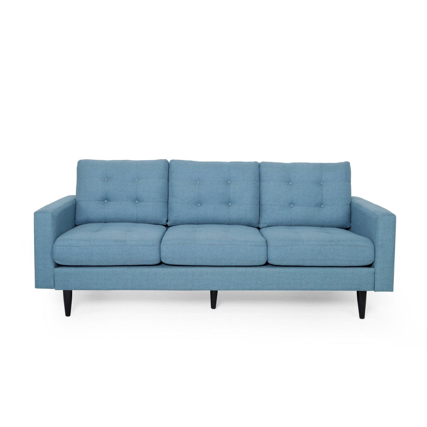 Canapé Apex, 3 places, 83 pouces, capitonné, tissu bleu clair, noir