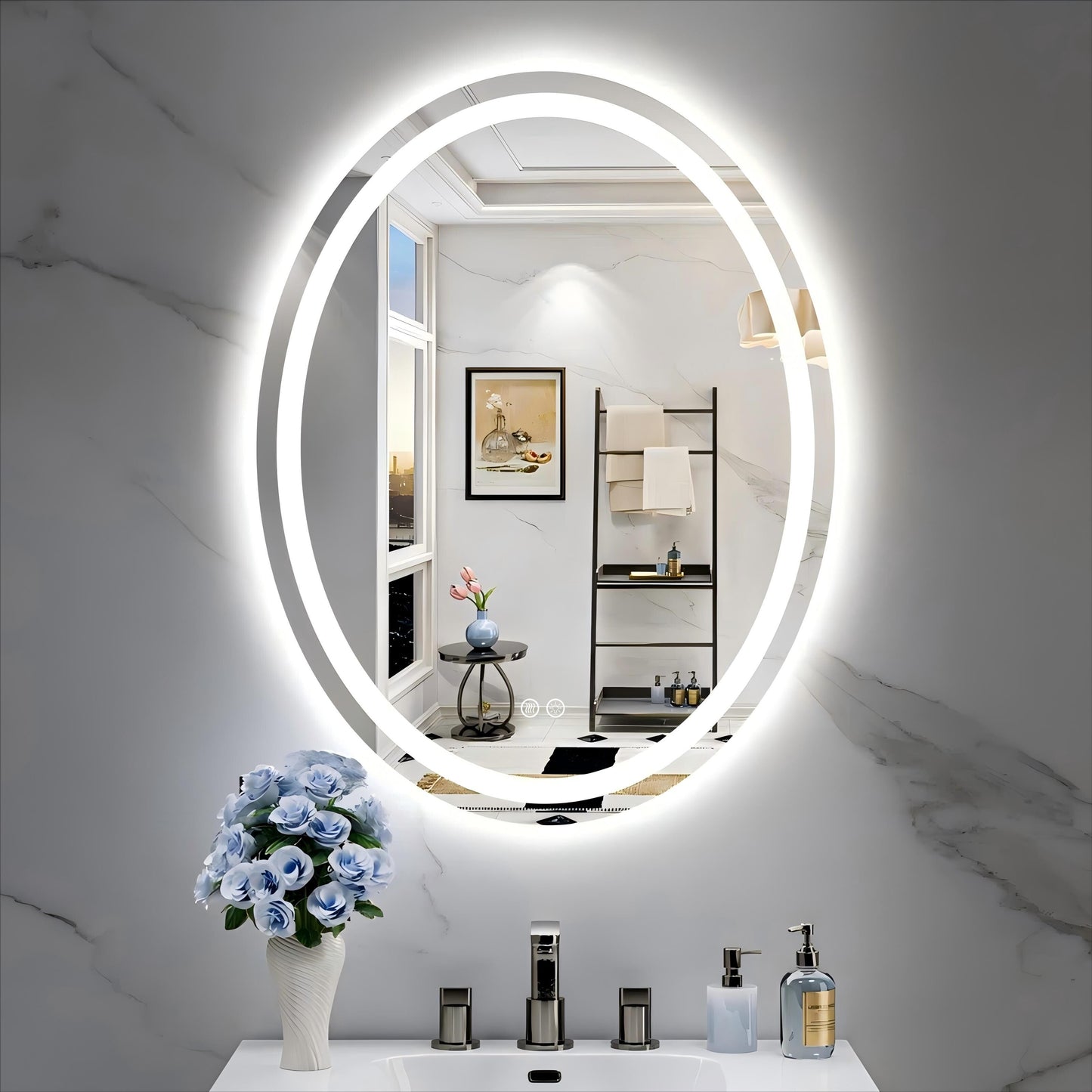 Oval LED Lighted Anti-Fog Wall Bathroom Vanity Mirror