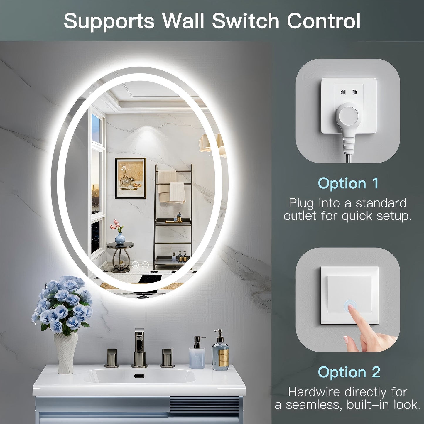 Oval LED Lighted Anti-Fog Wall Bathroom Vanity Mirror