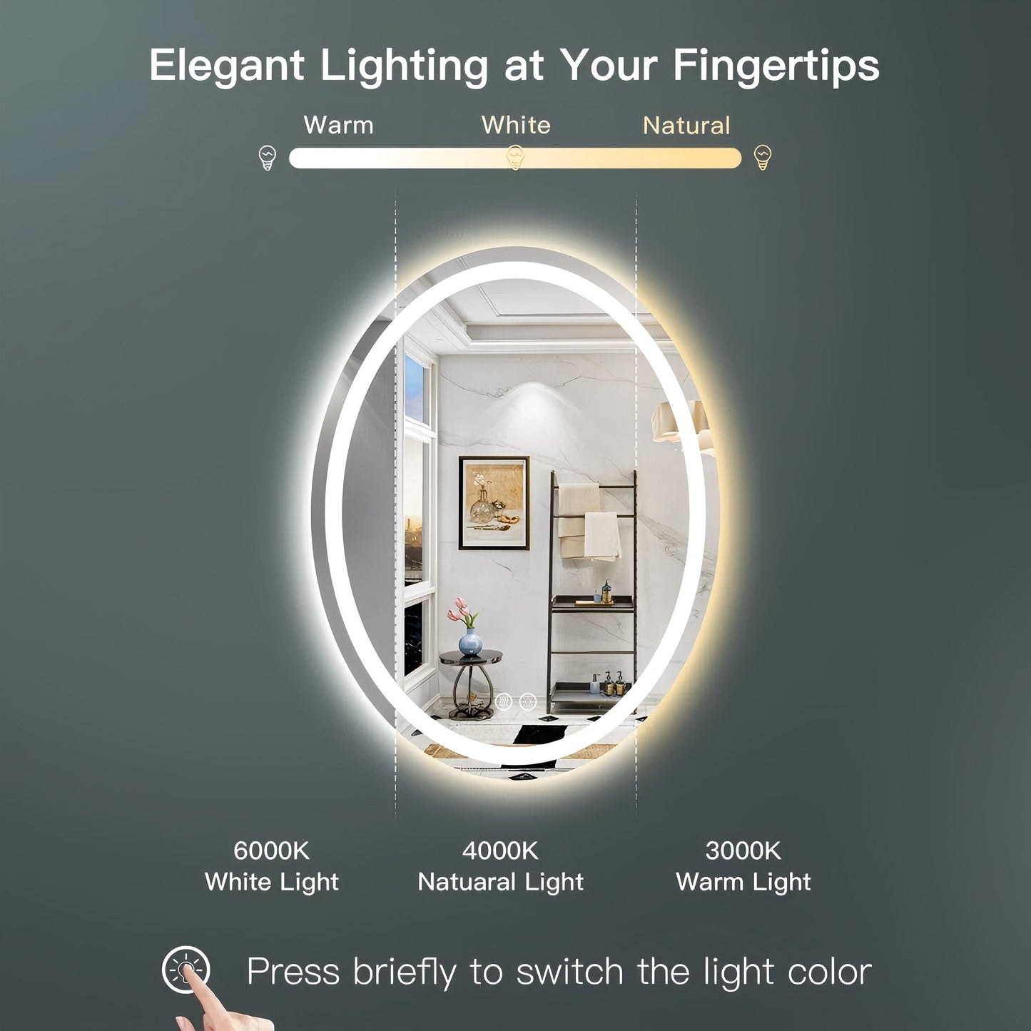 Oval LED Lighted Anti-Fog Wall Bathroom Vanity Mirror