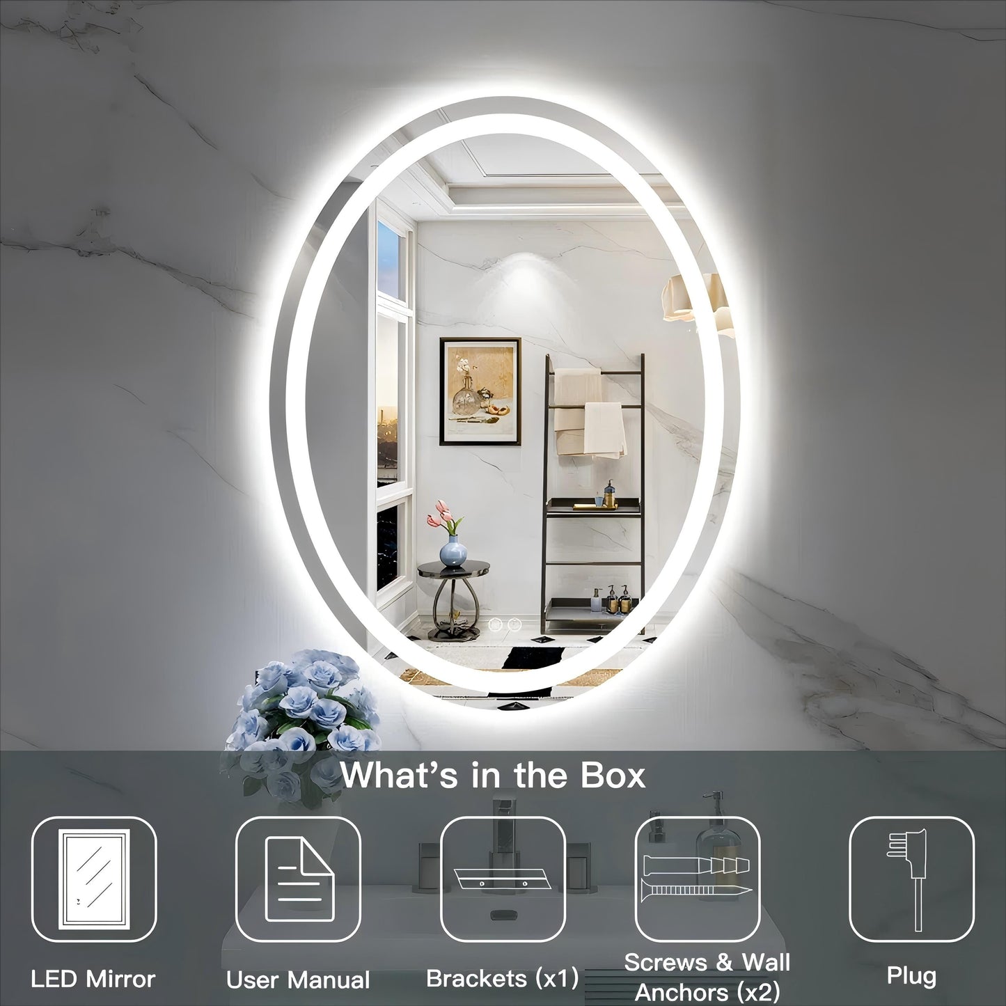 Oval LED Lighted Anti-Fog Wall Bathroom Vanity Mirror