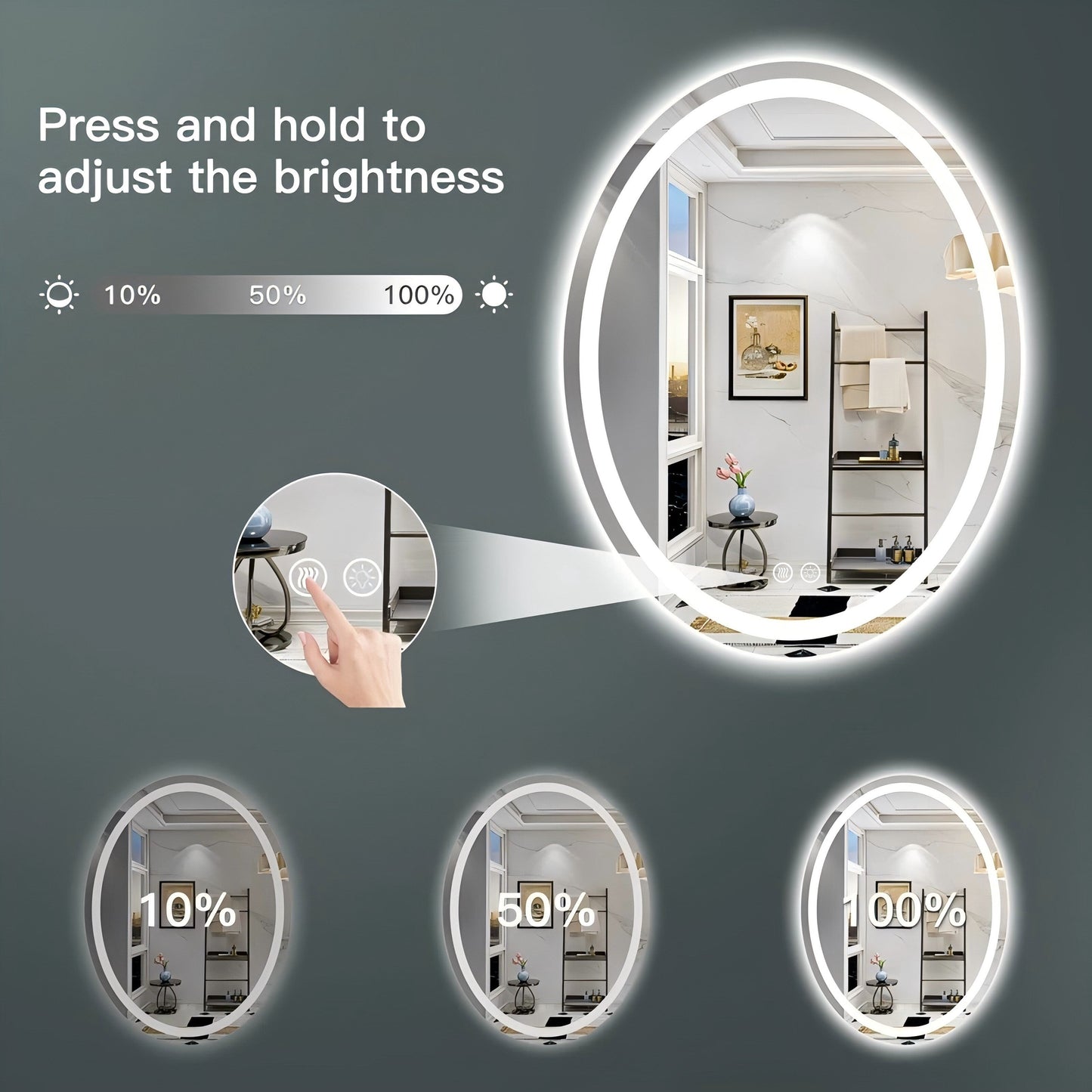Oval LED Lighted Anti-Fog Wall Bathroom Vanity Mirror