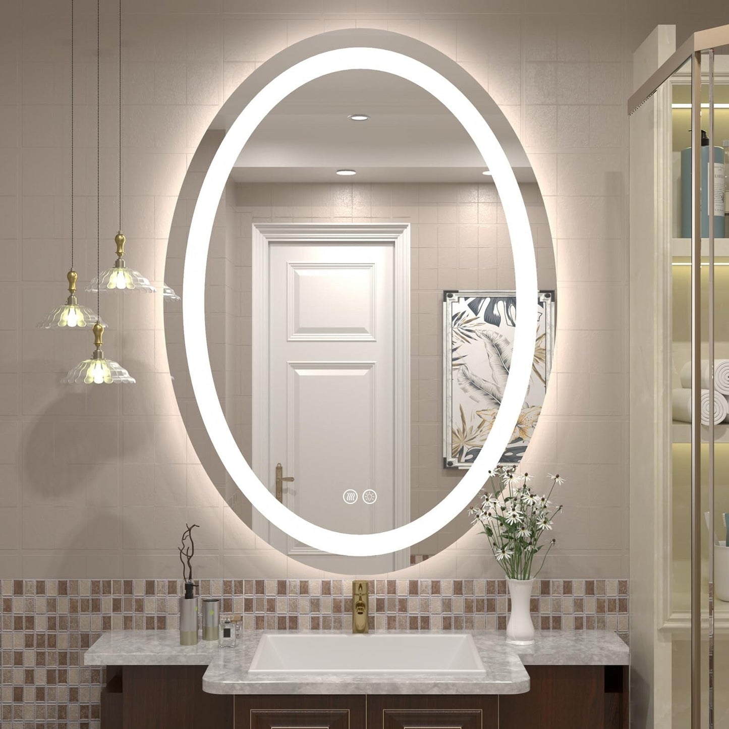 Oval LED Lighted Anti-Fog Wall Bathroom Vanity Mirror