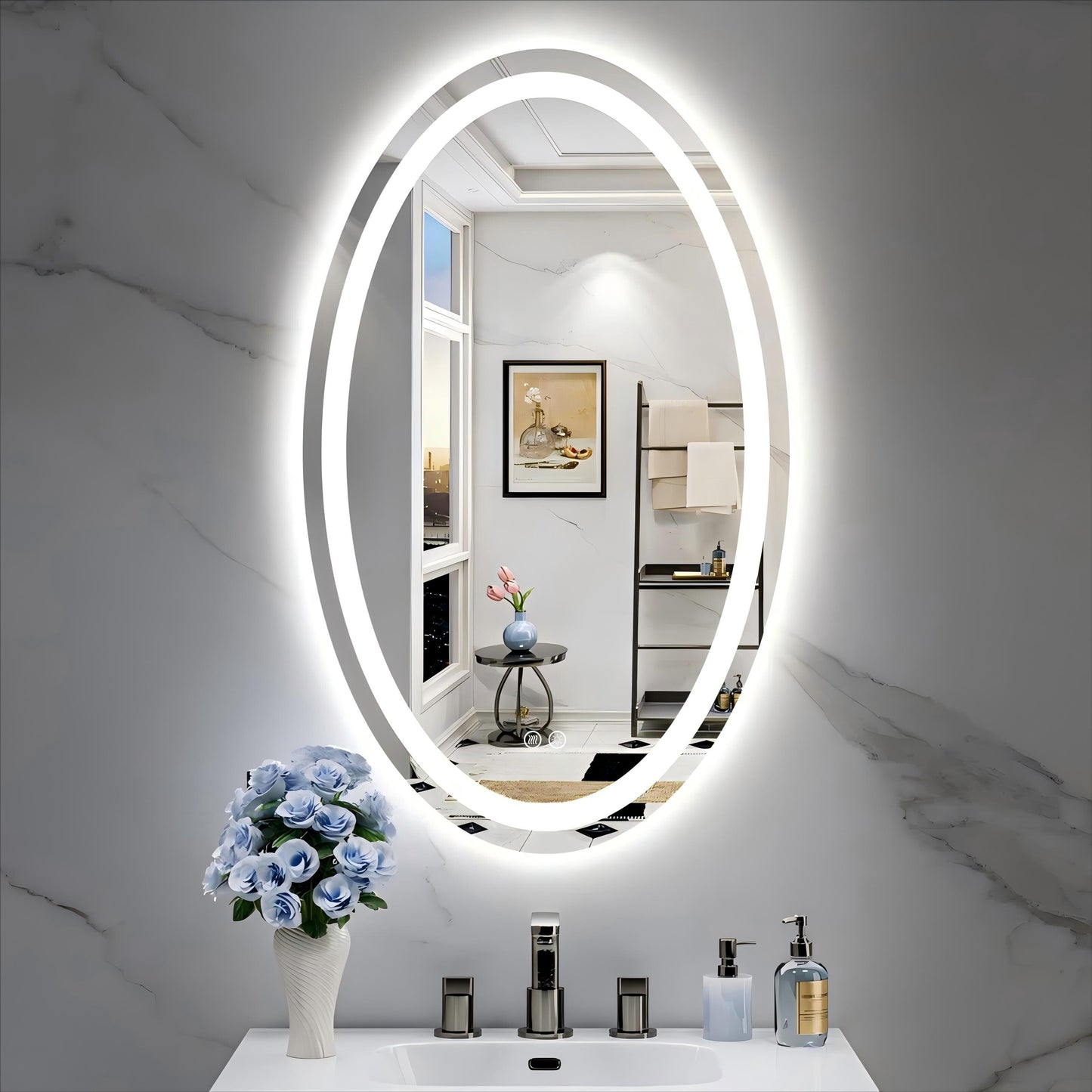 Oval LED Lighted Anti-Fog Wall Bathroom Vanity Mirror