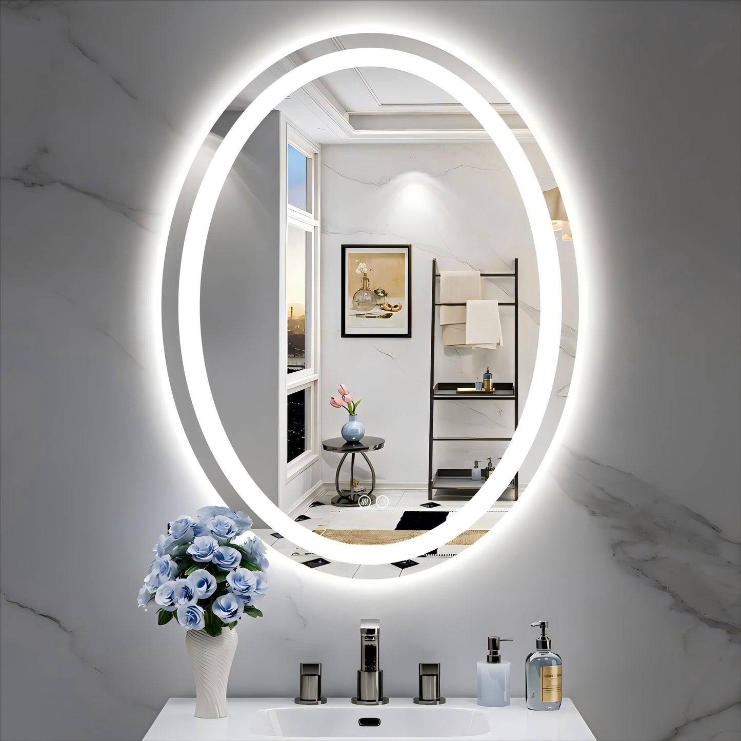 Oval LED Lighted Anti-Fog Wall Bathroom Vanity Mirror