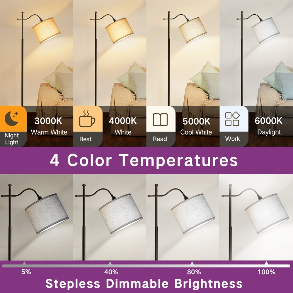 Arc Floor Lamp with Remote, 67 Retro Standing Lamp with 4 Color Temperatures, Metal Tall Lamps for Living Room Bedroom - N/A
